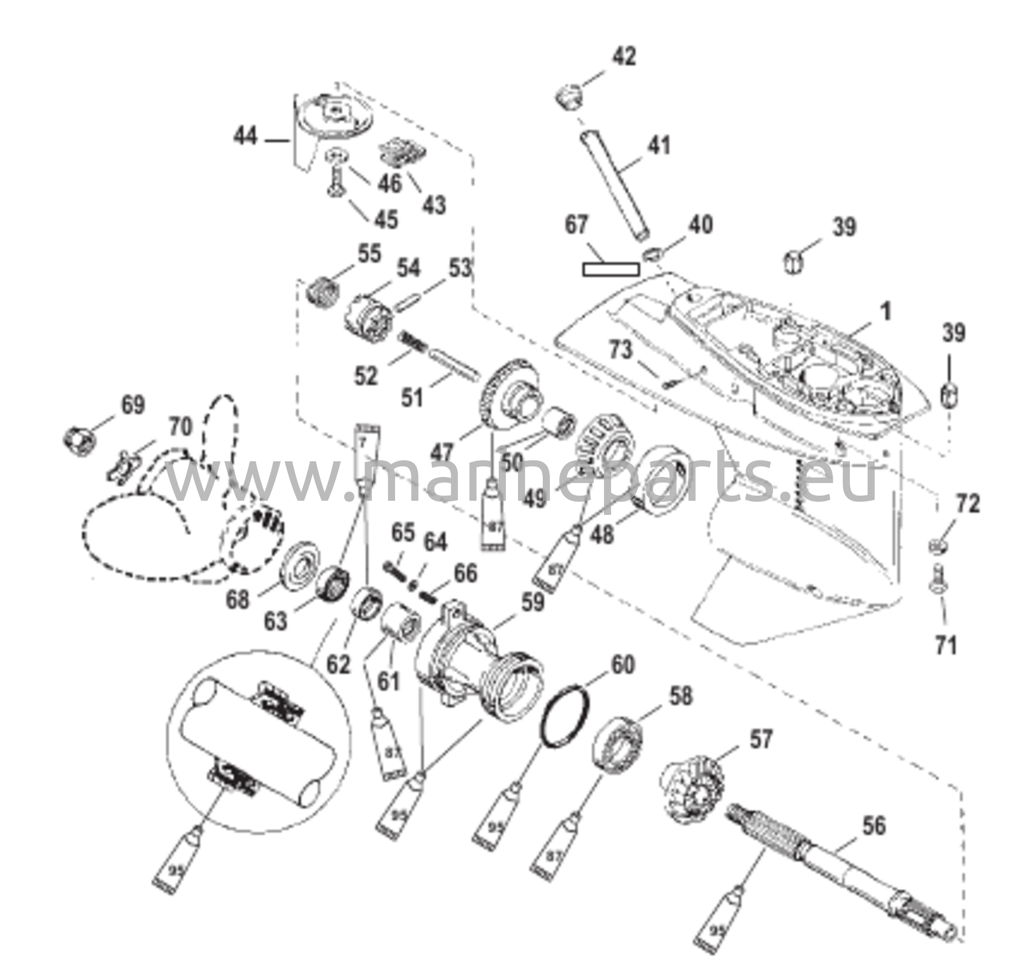 Vaihteiston kotelo, potkurin akseli - lyhyt - 2:1 vaihde-suhde