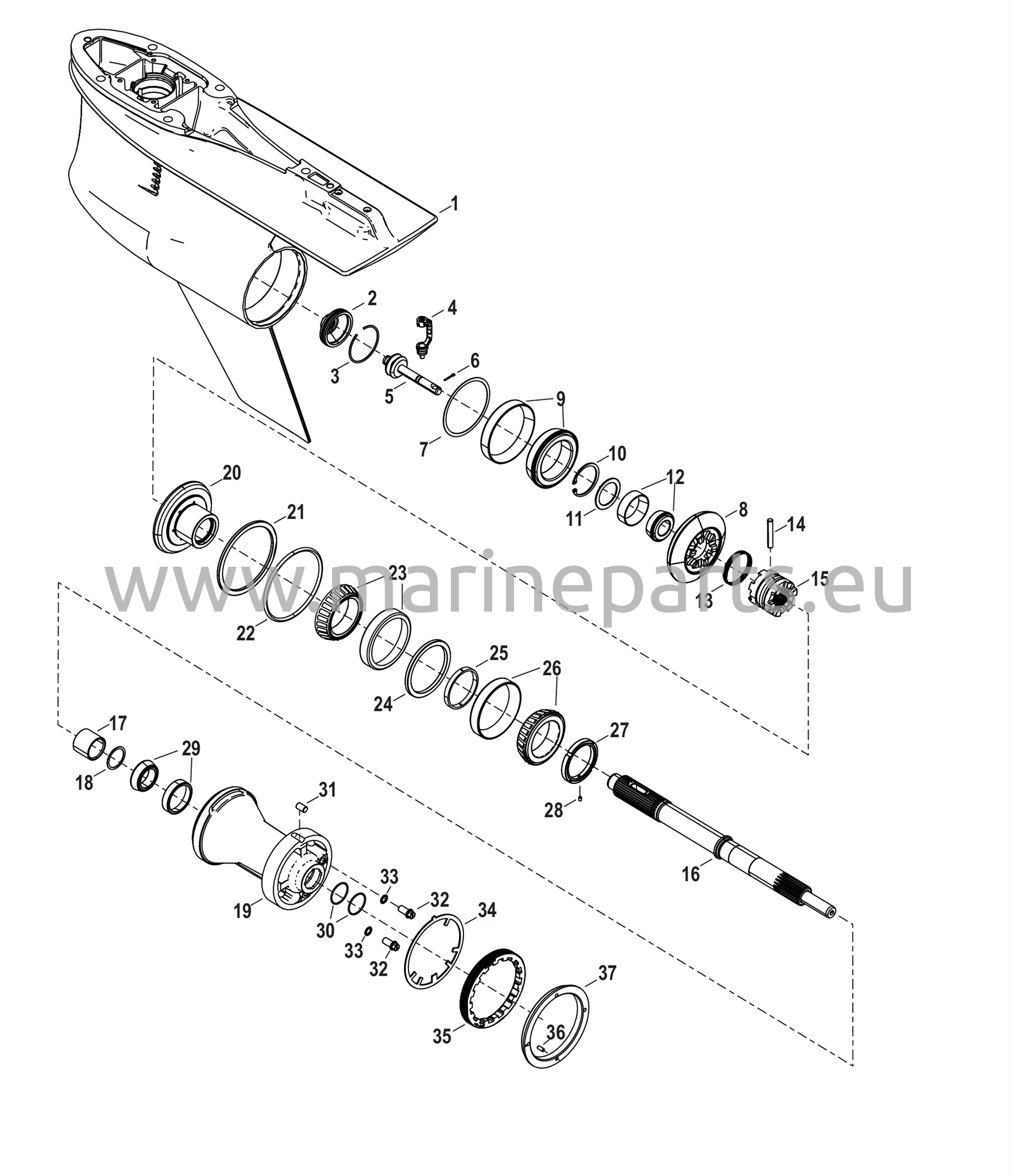 Vaihteiston kotelo, potkuriakseli - vastakierto, 5.44 Torpedo