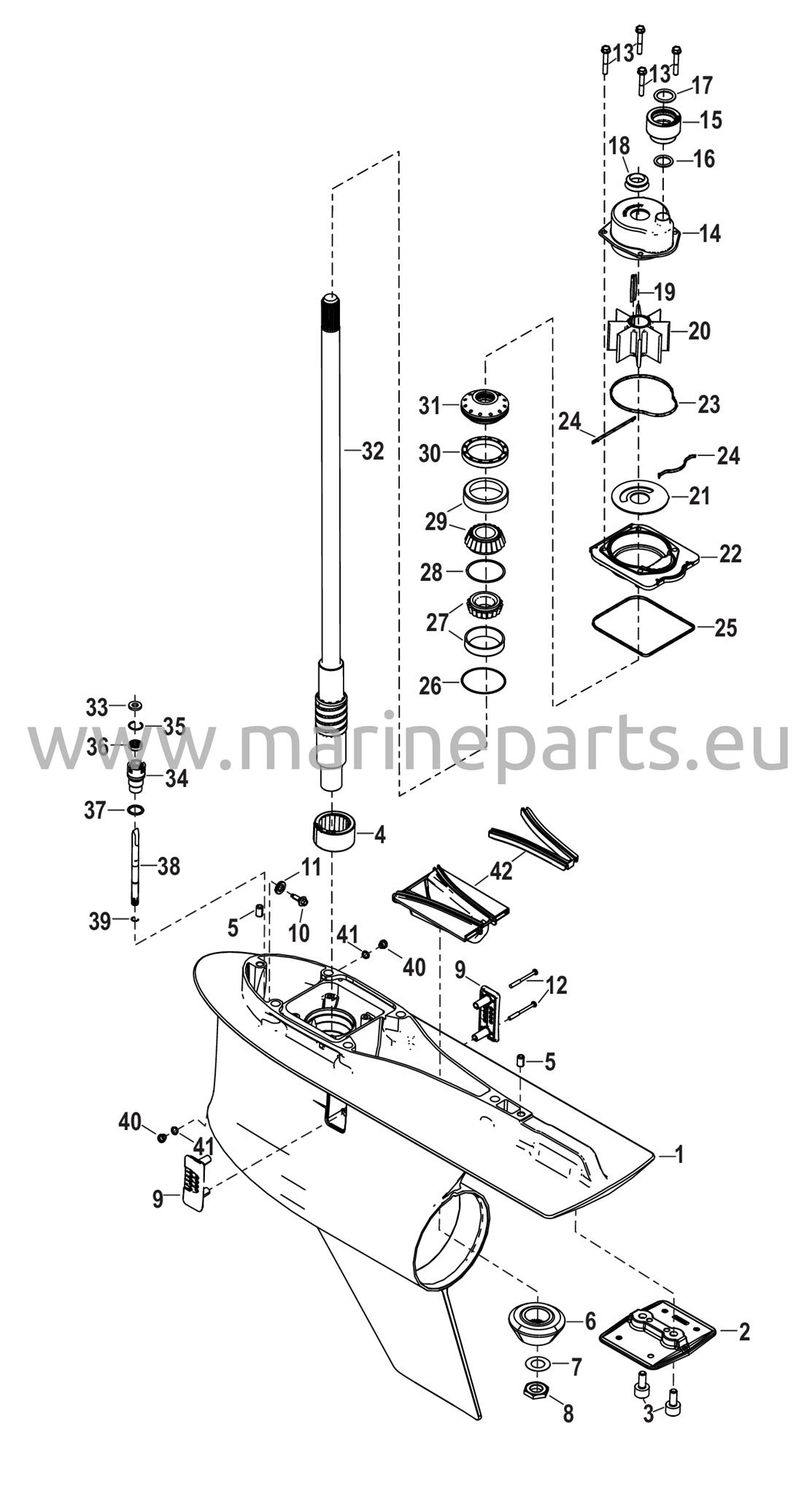 Vaihteiston kotelo, voimansiirtoakseli, 6.44 Torpedo