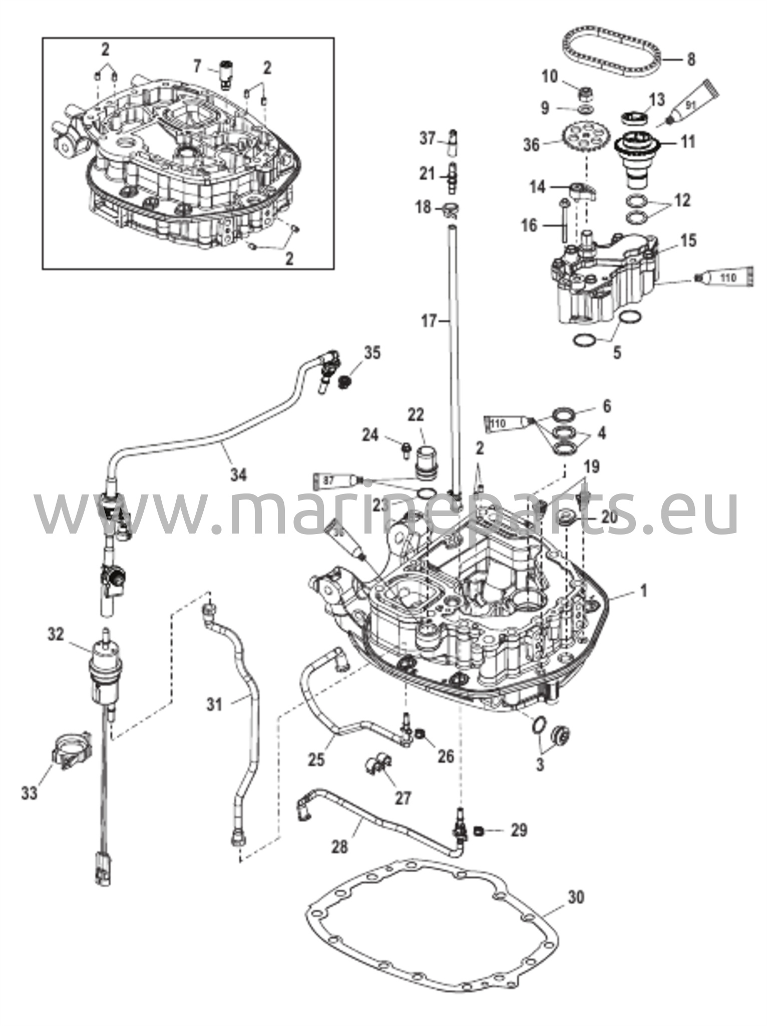 Öljypumppu/Sovitelevy - Yläosa