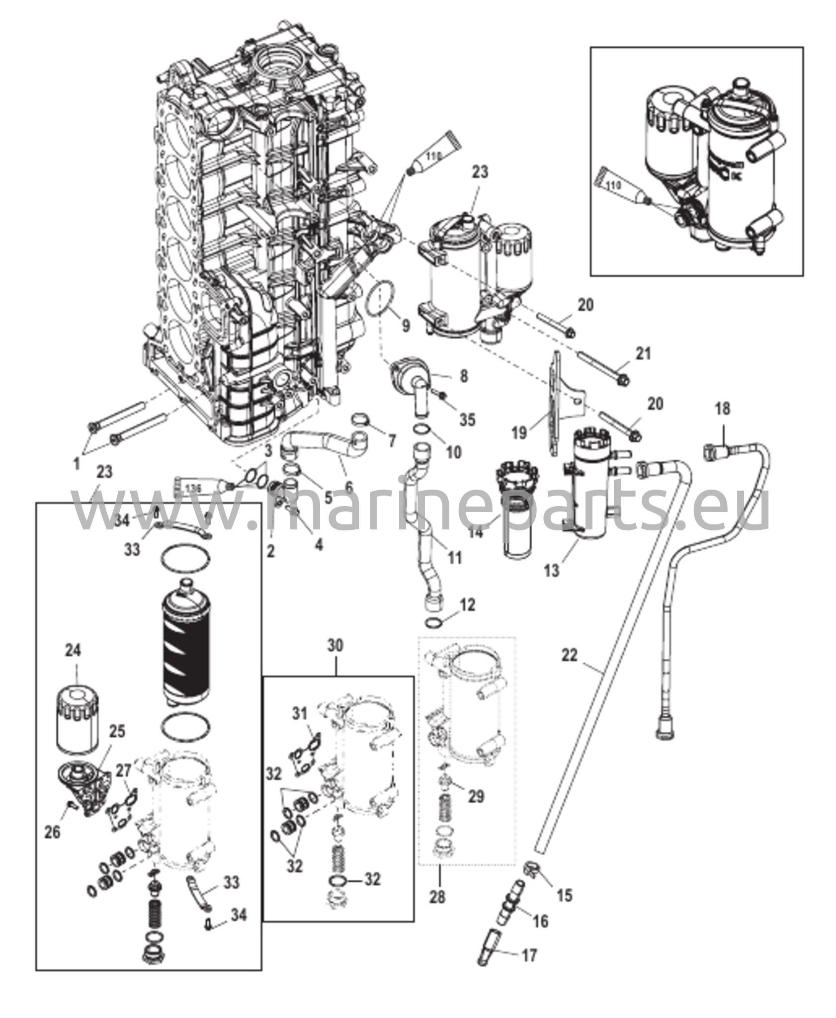 Starboardin sylinterilohko/öljynjäähdytin