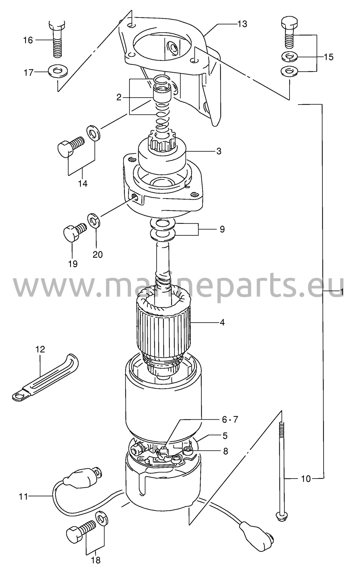 Startmotor (DT75MQ, DT75TC, DT75WT, DT85MQ, DT85QH, DT85TC, DT85WT)