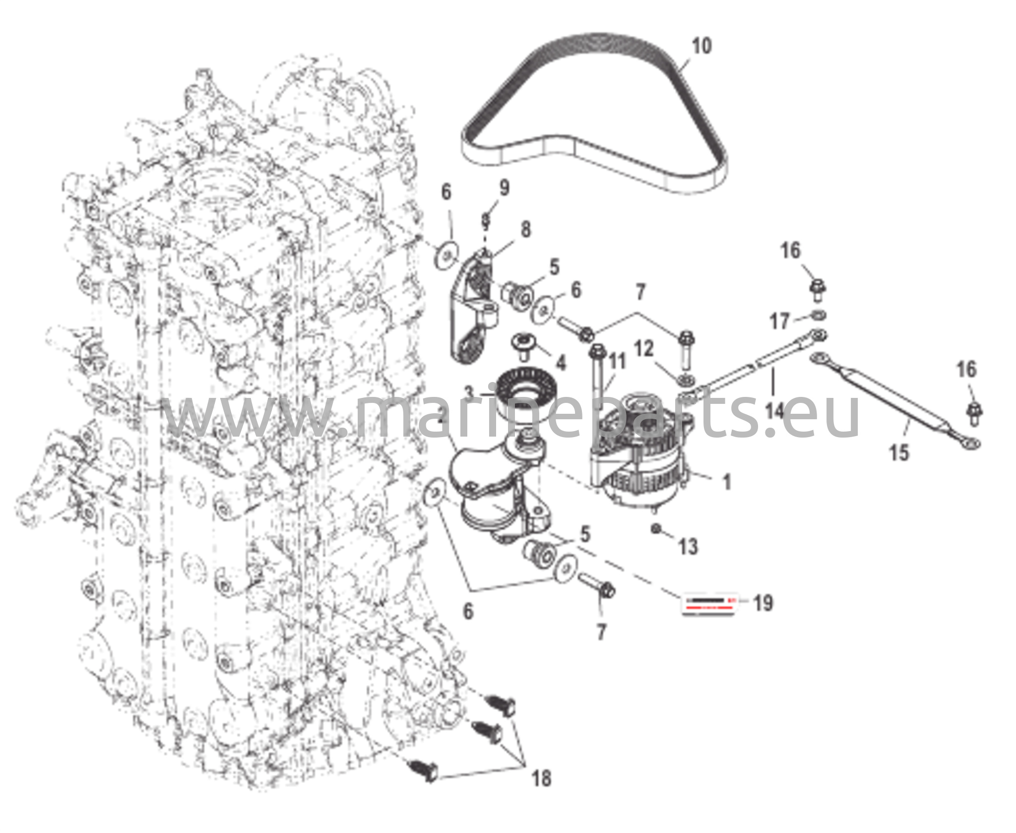 Laturin / Hihnan kiristimen kiinnitys