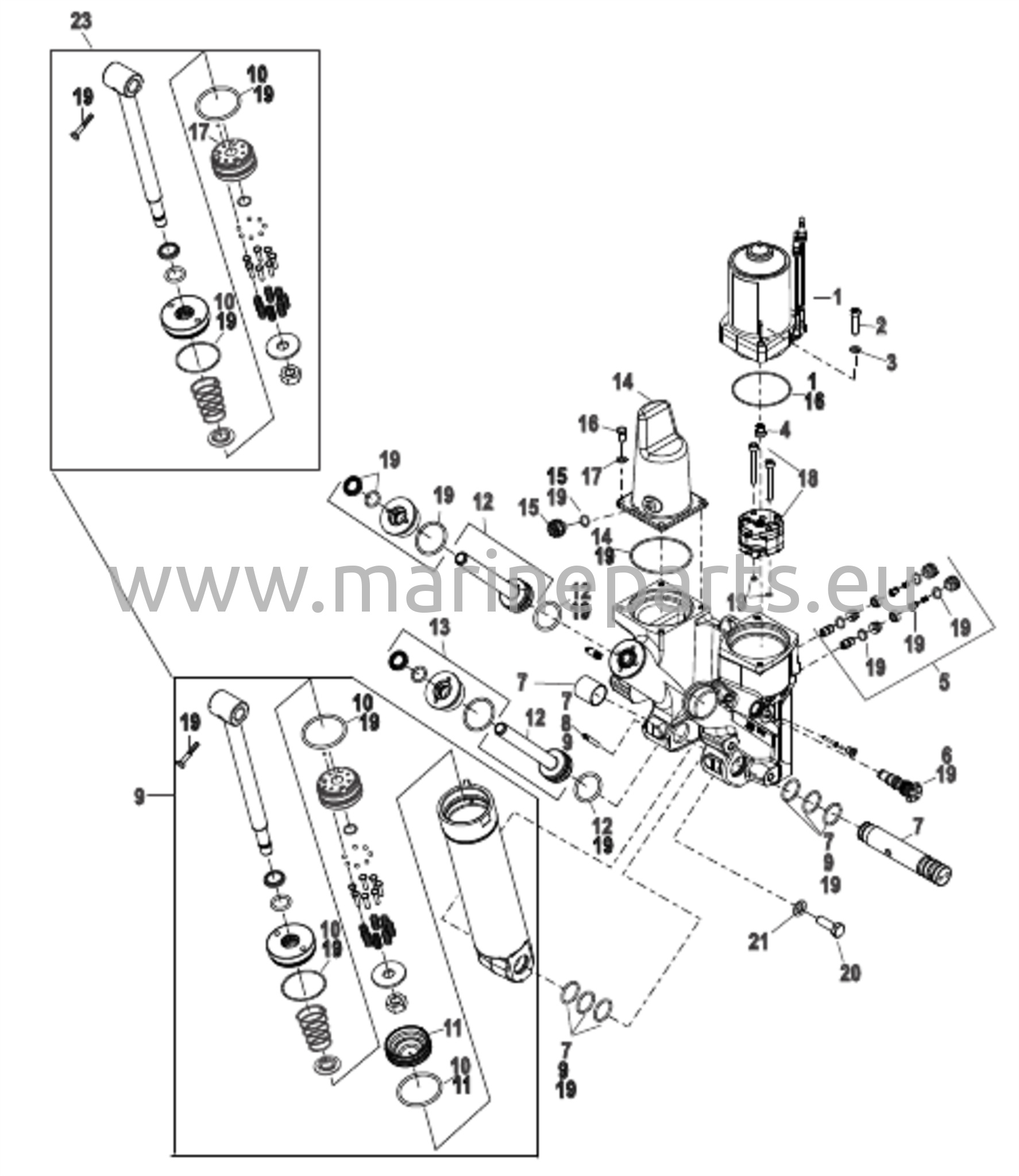 Power Trim -komponentit muovinen moottorin kotelo