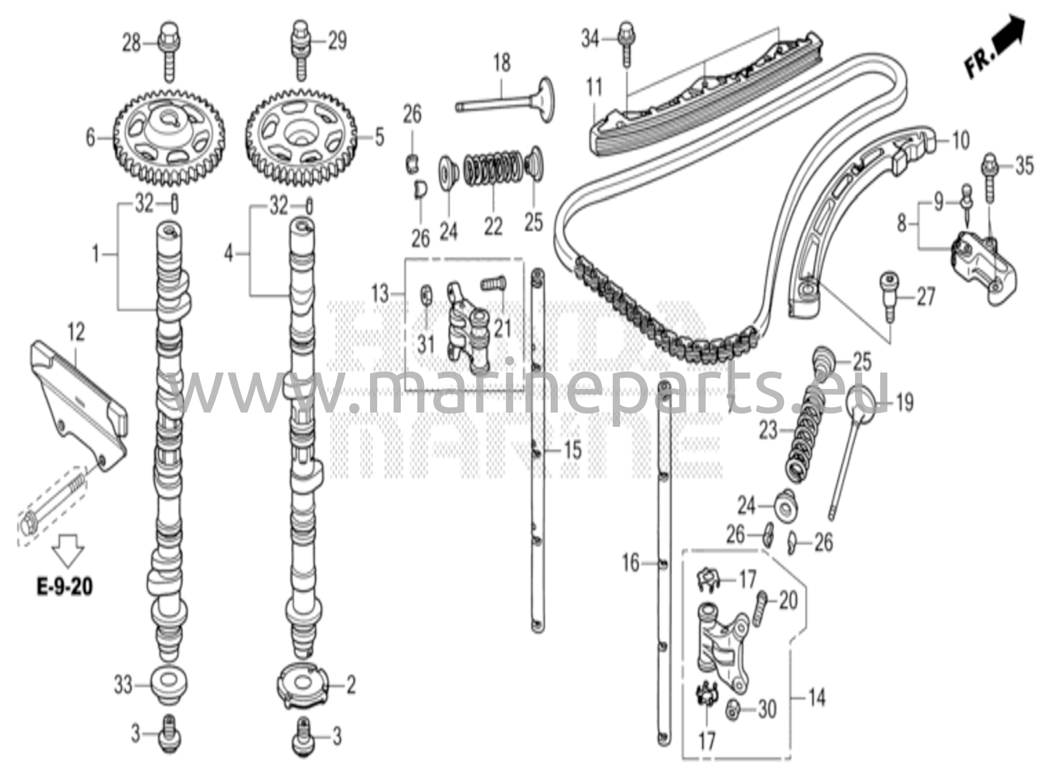 Nokka-akseli/venttiilikoneisto