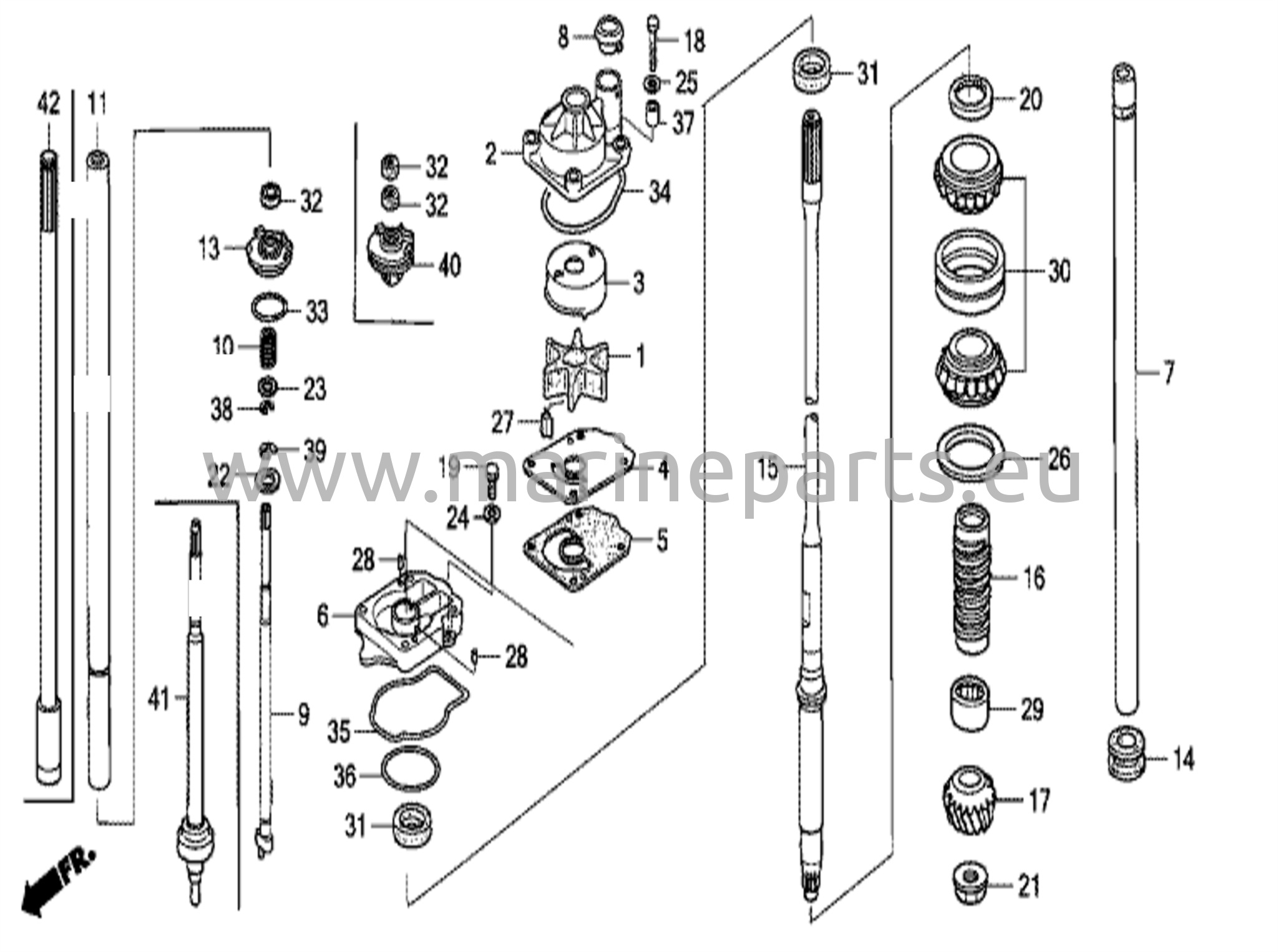 Vattenpumpsenhet och vertikal drivaxel