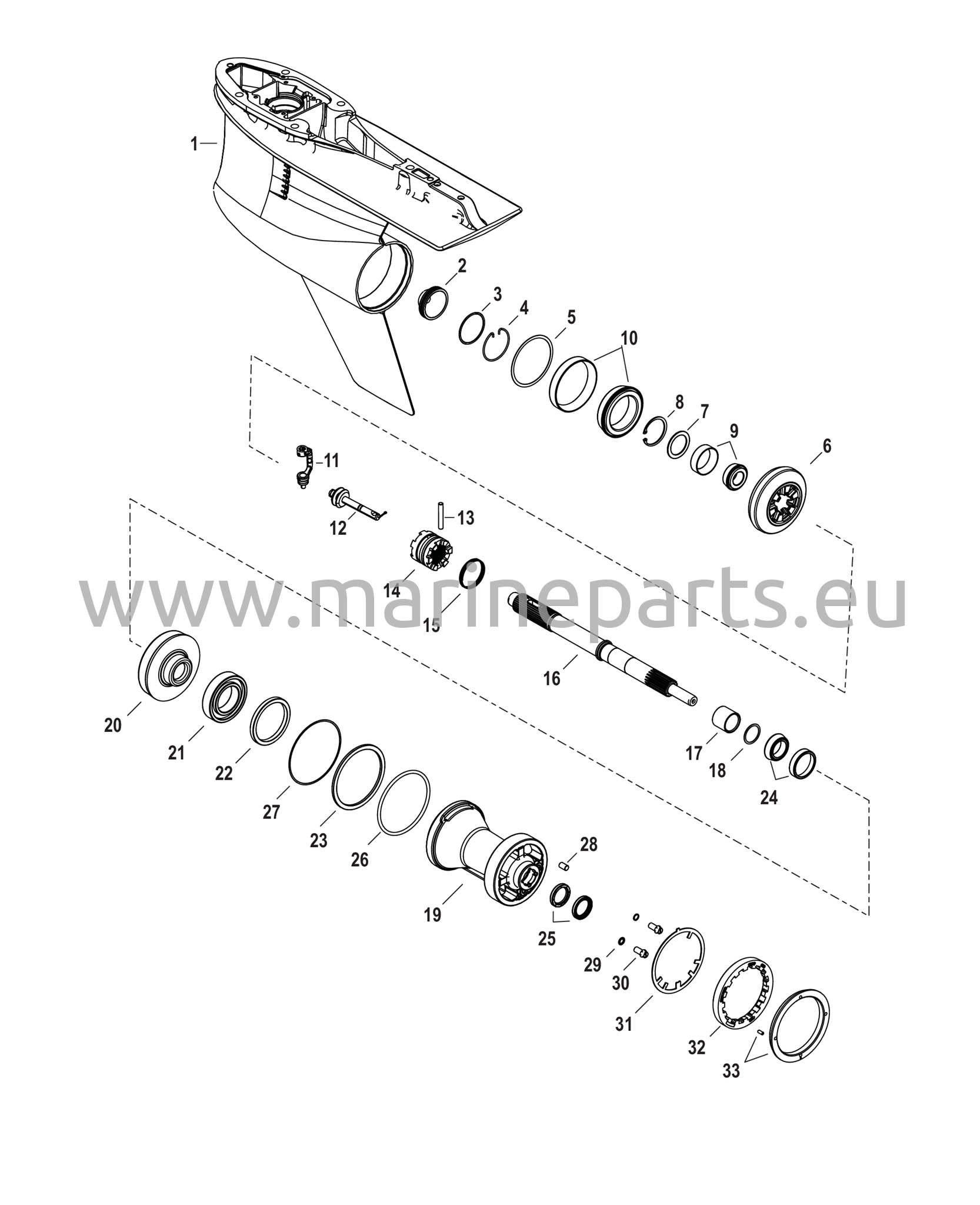 Vaihteiston kotelo, potkurin akseli - Normaali pyörimissuunta, 5.44 Torpedo