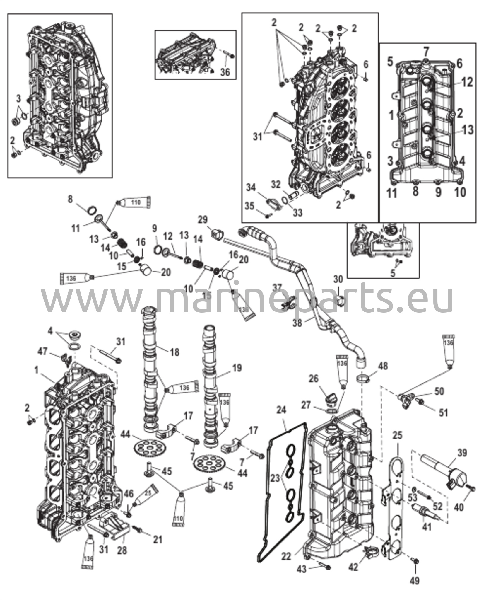 Sylinterikansi ja nokka-akseli