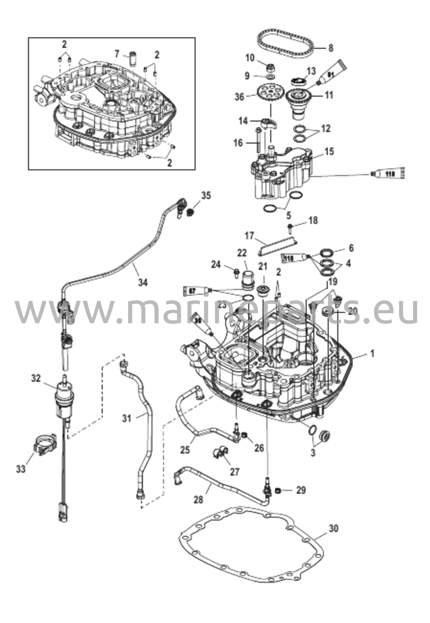 Öljypumppu/Sovitelevy-Yläosa