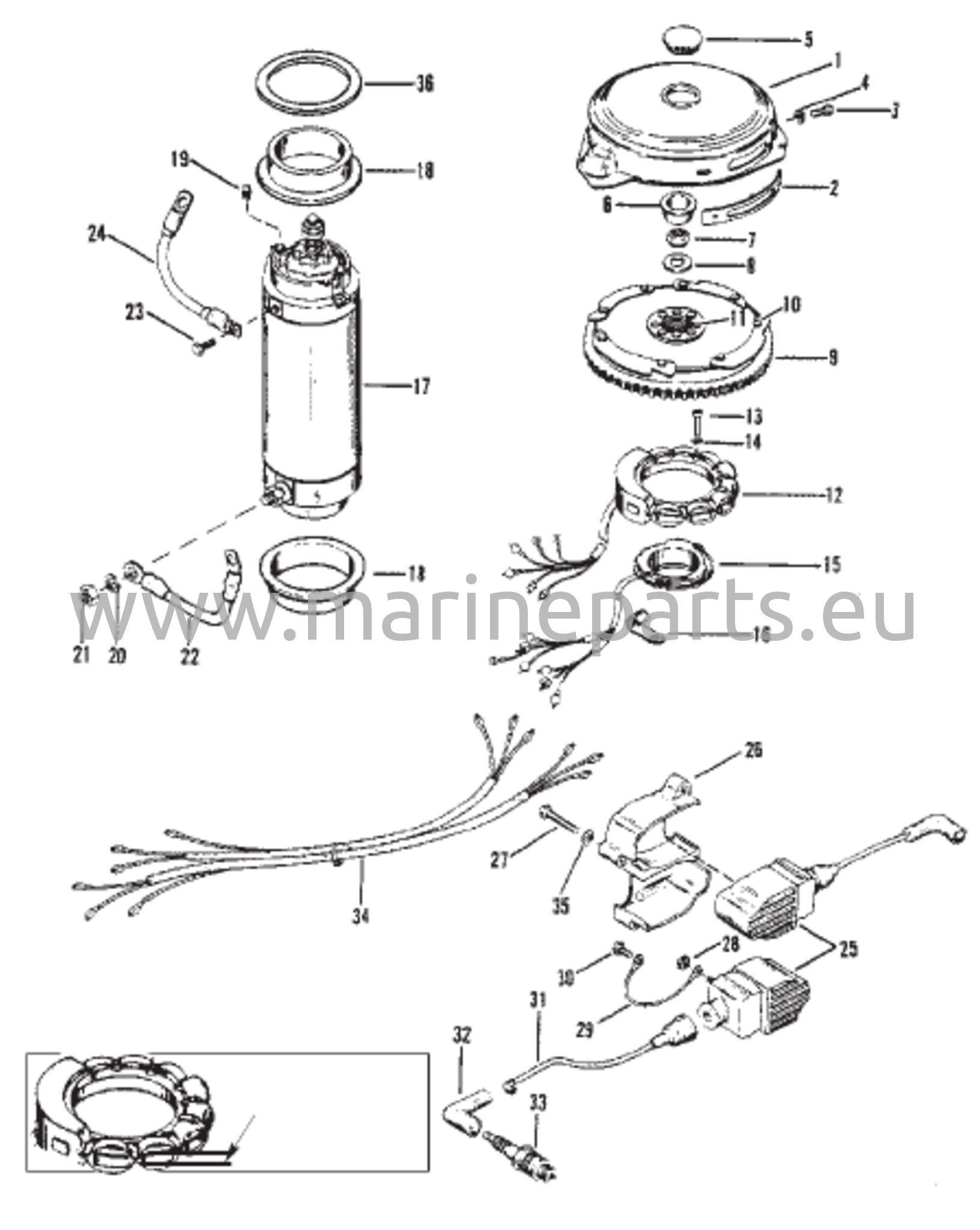 Flywheel, Starter Motor and Ignition Coils 