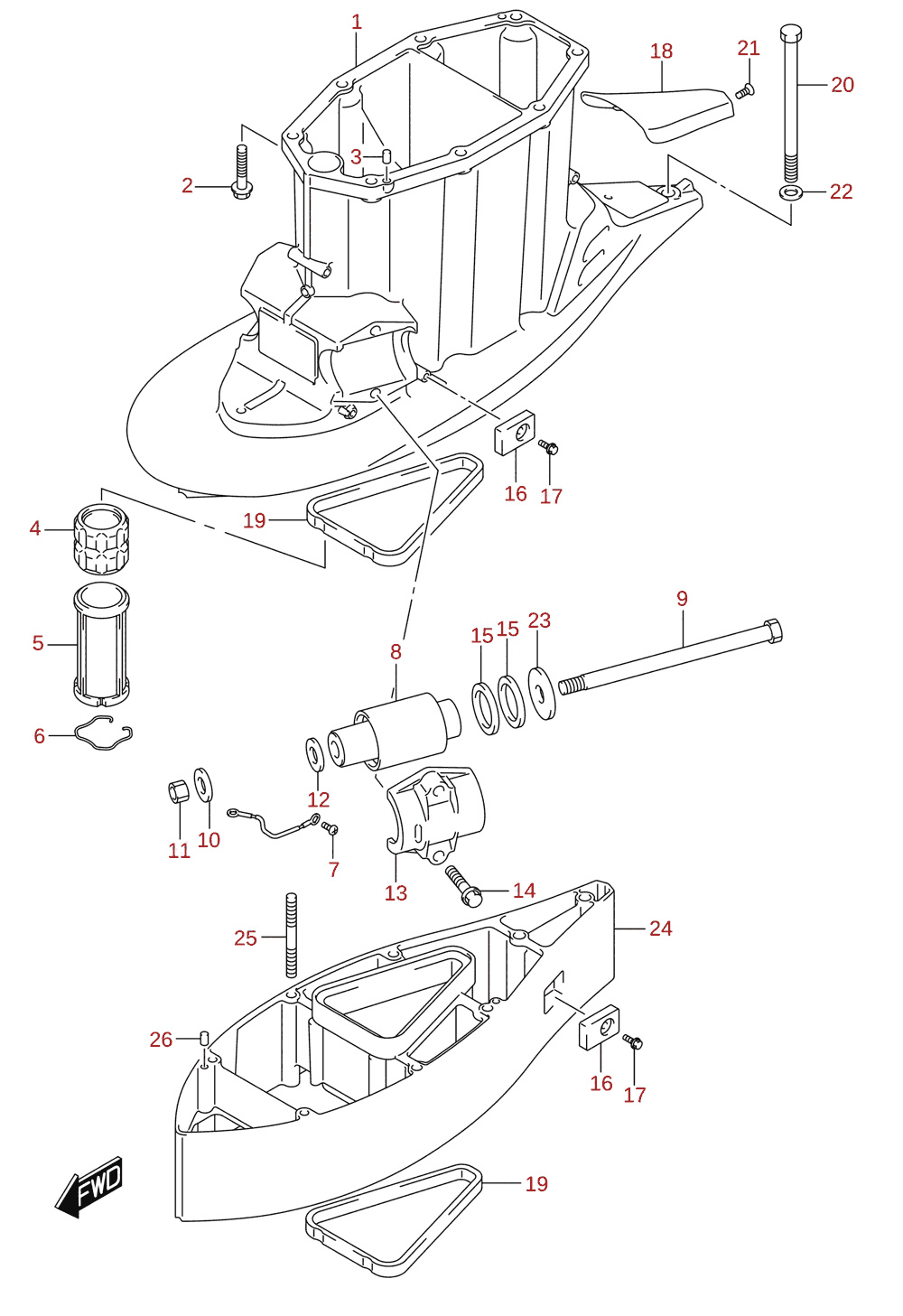 Drivakselhus (XX-transom) (DF300BMD, DF350AMD)