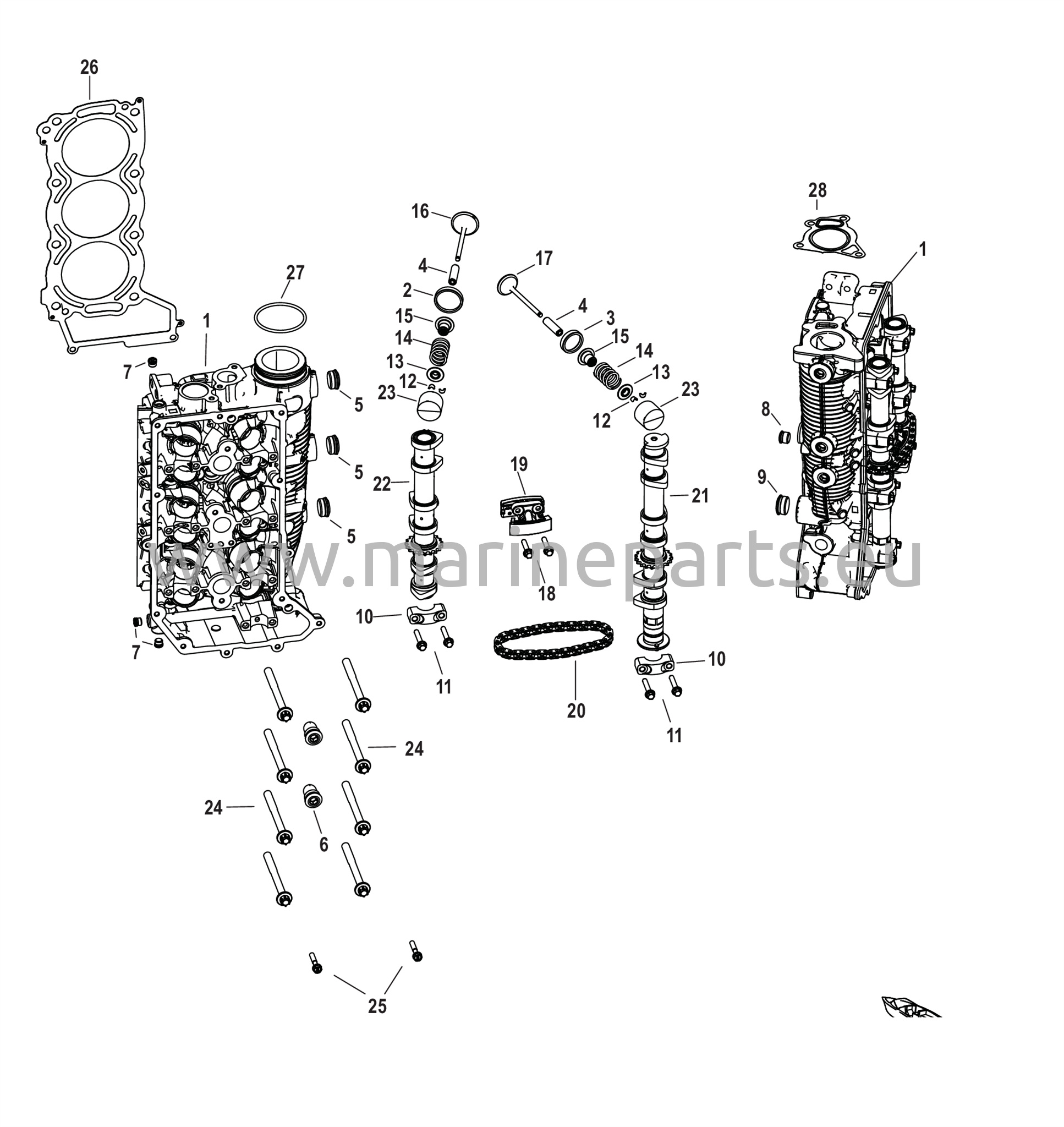 Sylinterikansi ja nokka-akseli