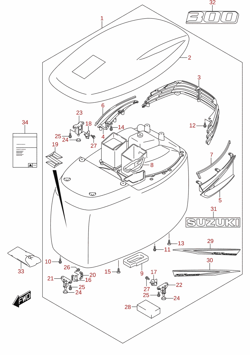Capot moteur (DF300A) 1/2