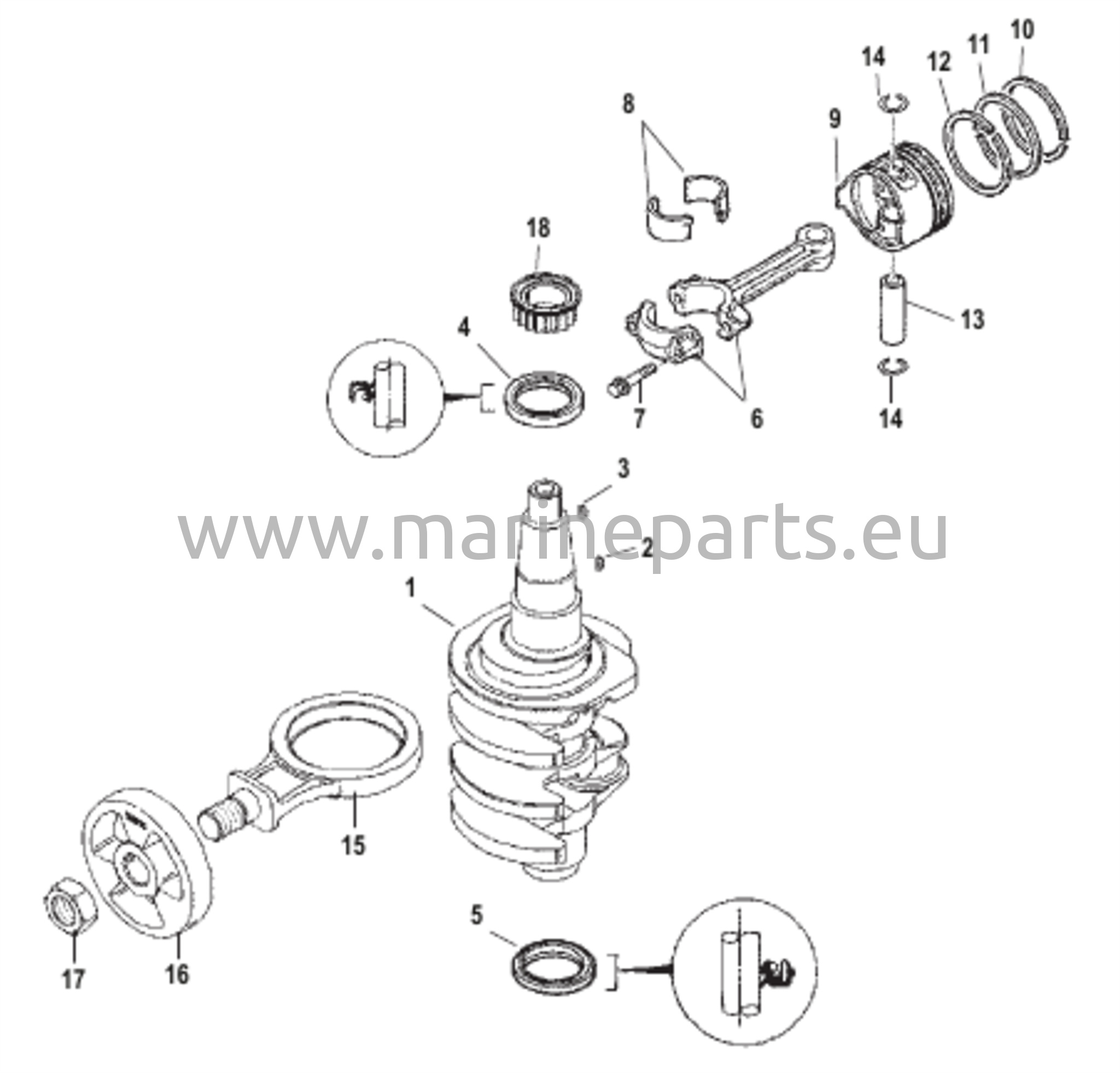 Käiguvõll, kolvid ja ühendav varras