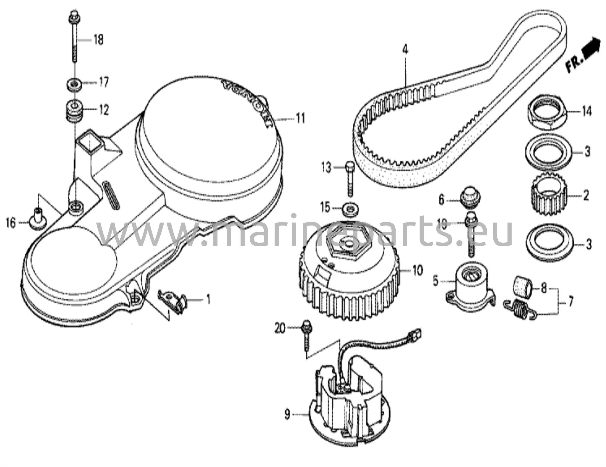 Jakohihna ja vauhtipyörän suojus