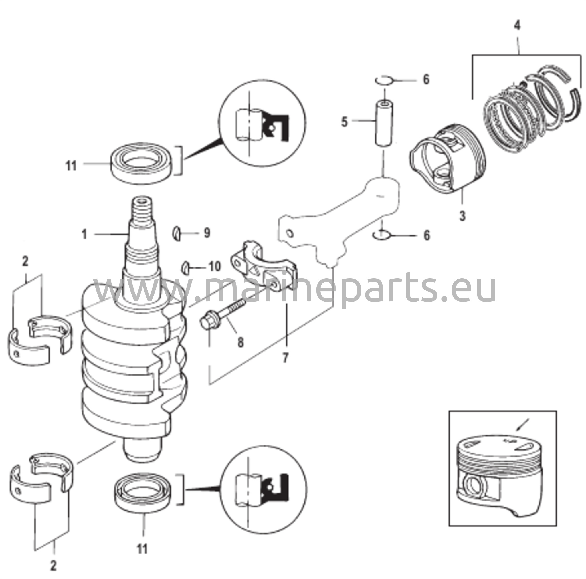 Nokka-akseli, männät ja kampikanget 0R310614 ja sitä alemmat