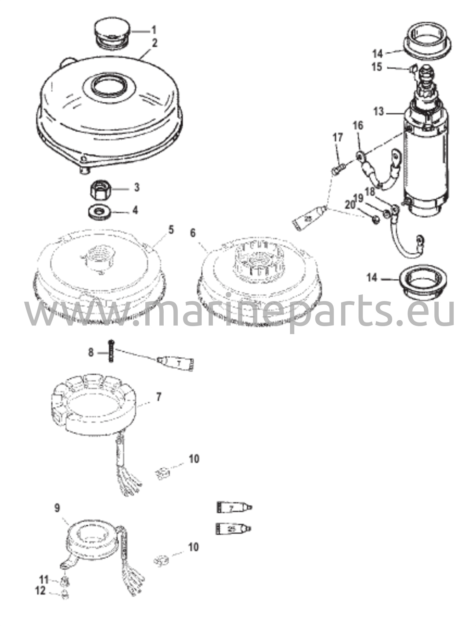 Kiertokanki ja käynnistinmoottori (USA-0G438000 / BEL-9927000 ja uudemmat)