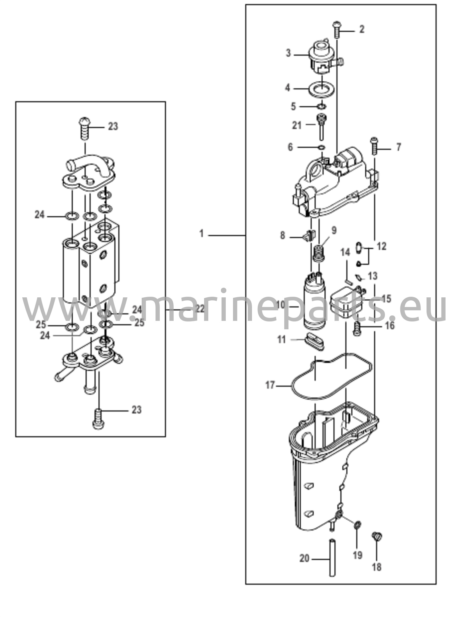 Polttoainekiskon ja höyrynerottimen osat