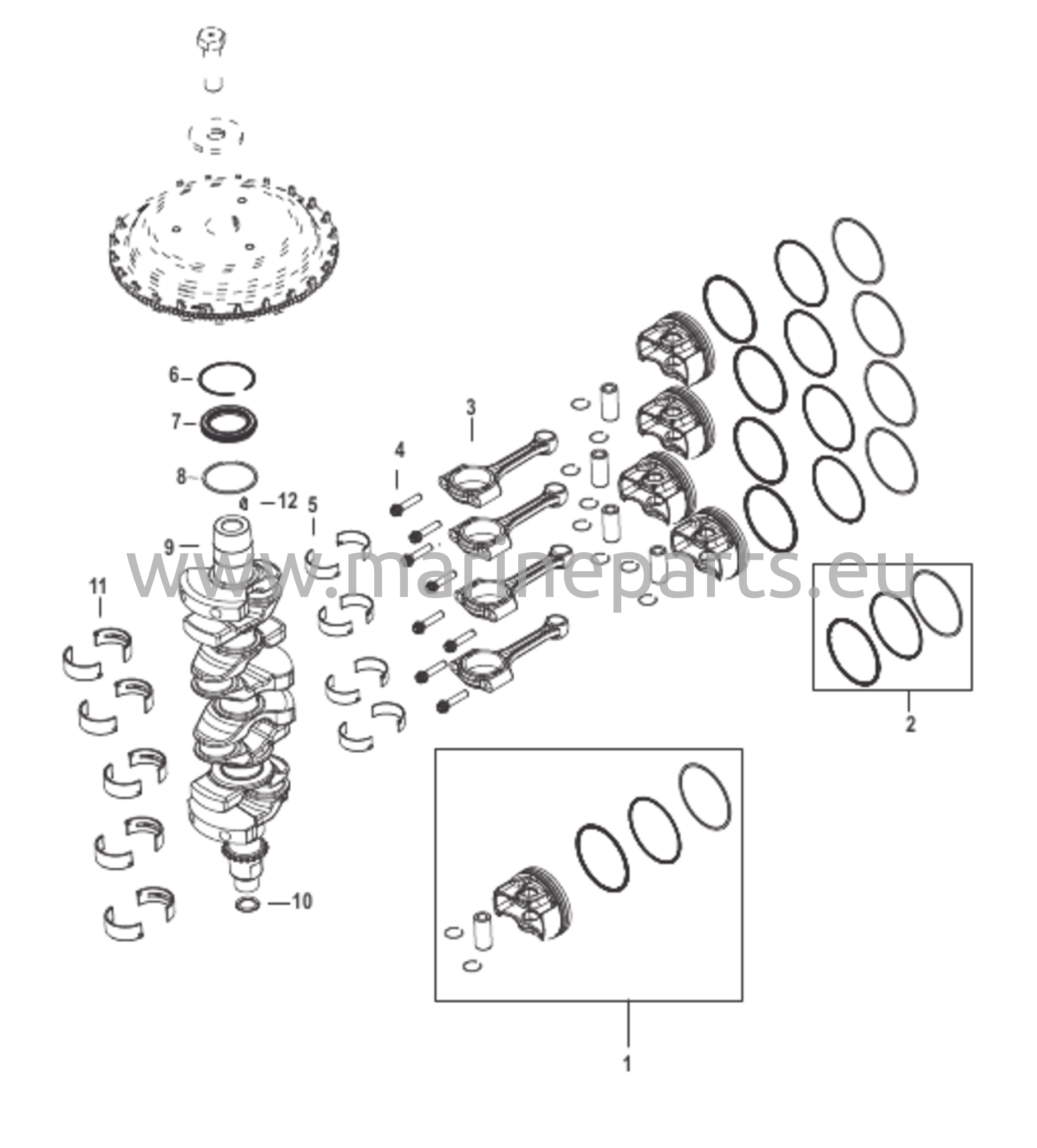 Mäntäakseli, männät ja kampiakselin varret