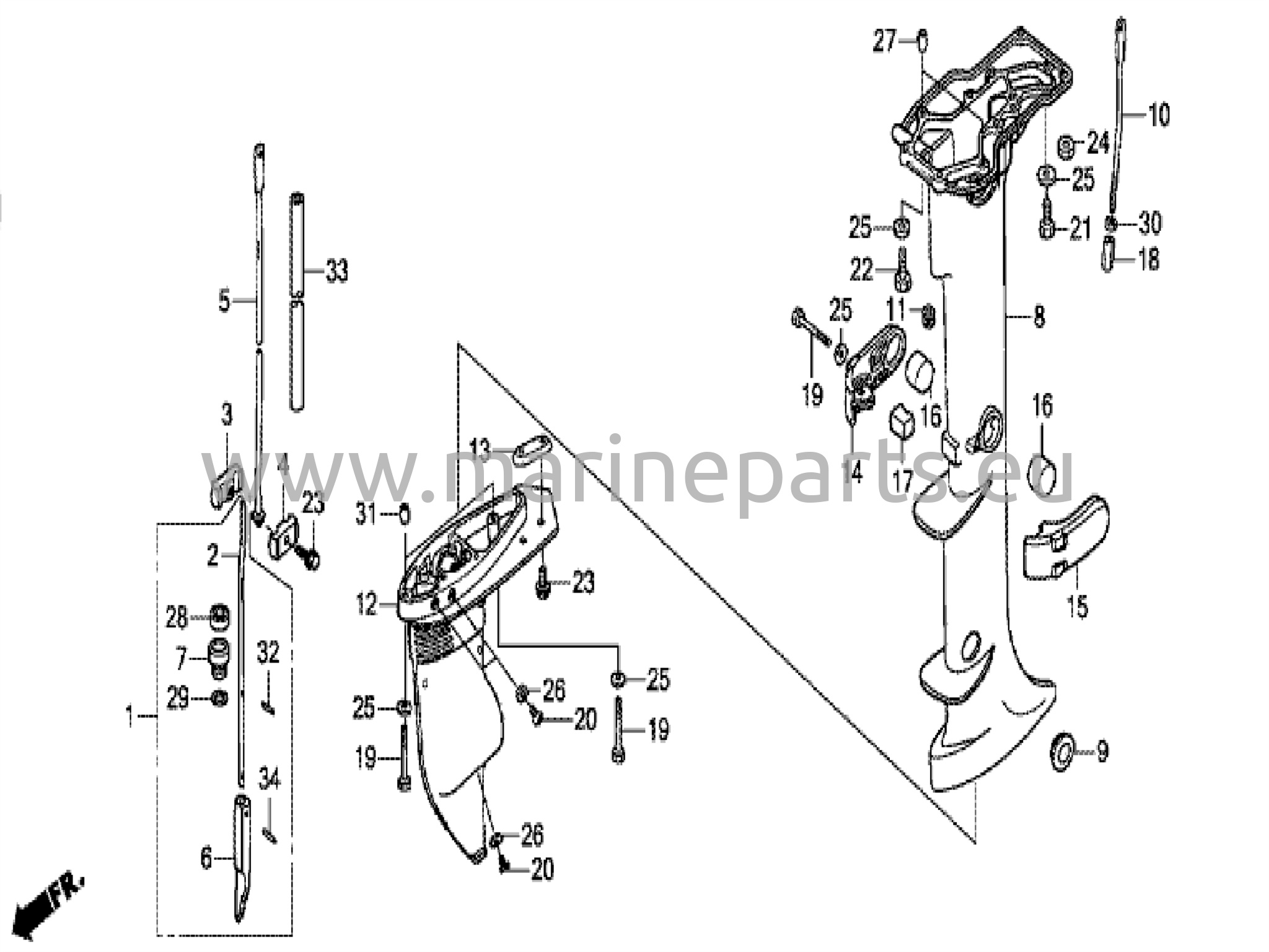 Växellåda, växelaxel och förlängningshus