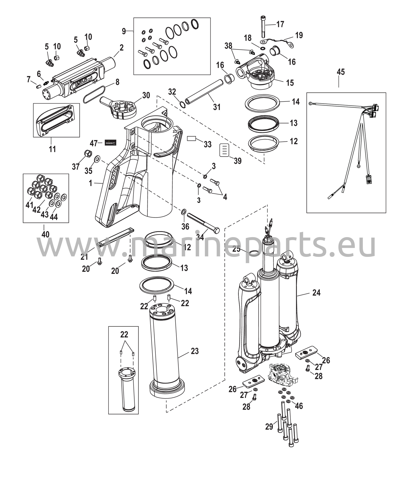 Voimansiirron trimmi/peräpeilin kokoonpano