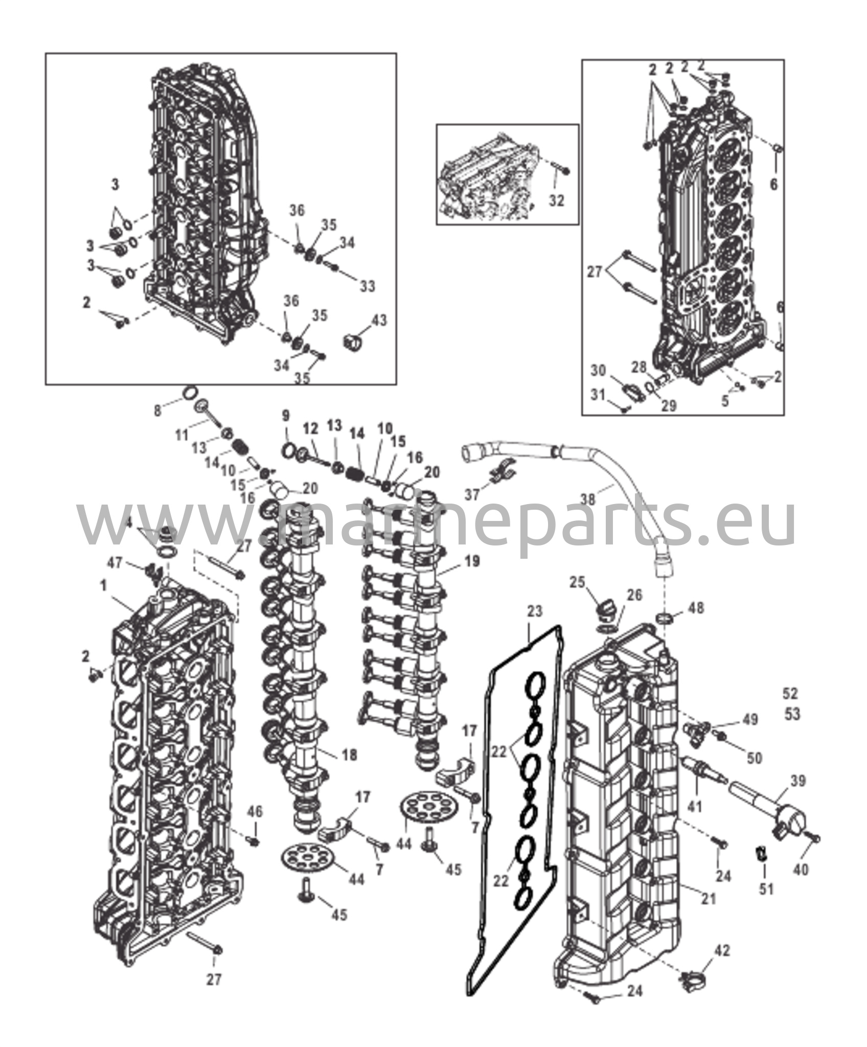 Sylinterikansi ja nokka-akseli