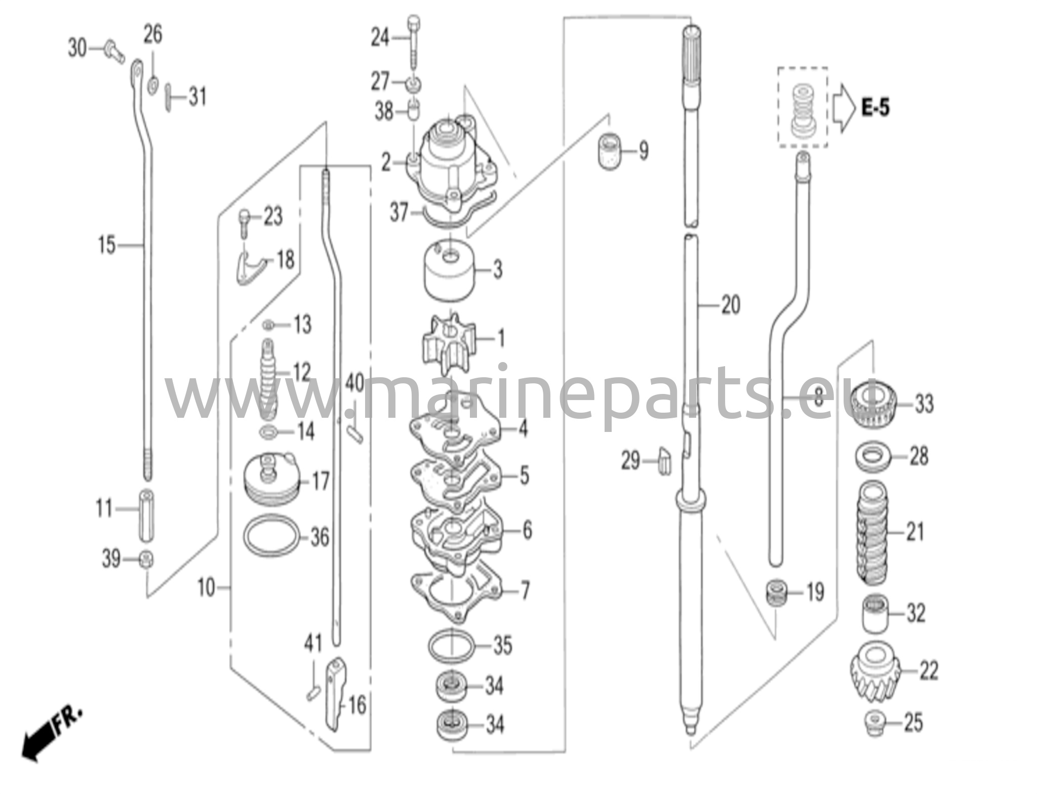 Vesipumppu-yksikkö ja pystysuora vetoakseli
