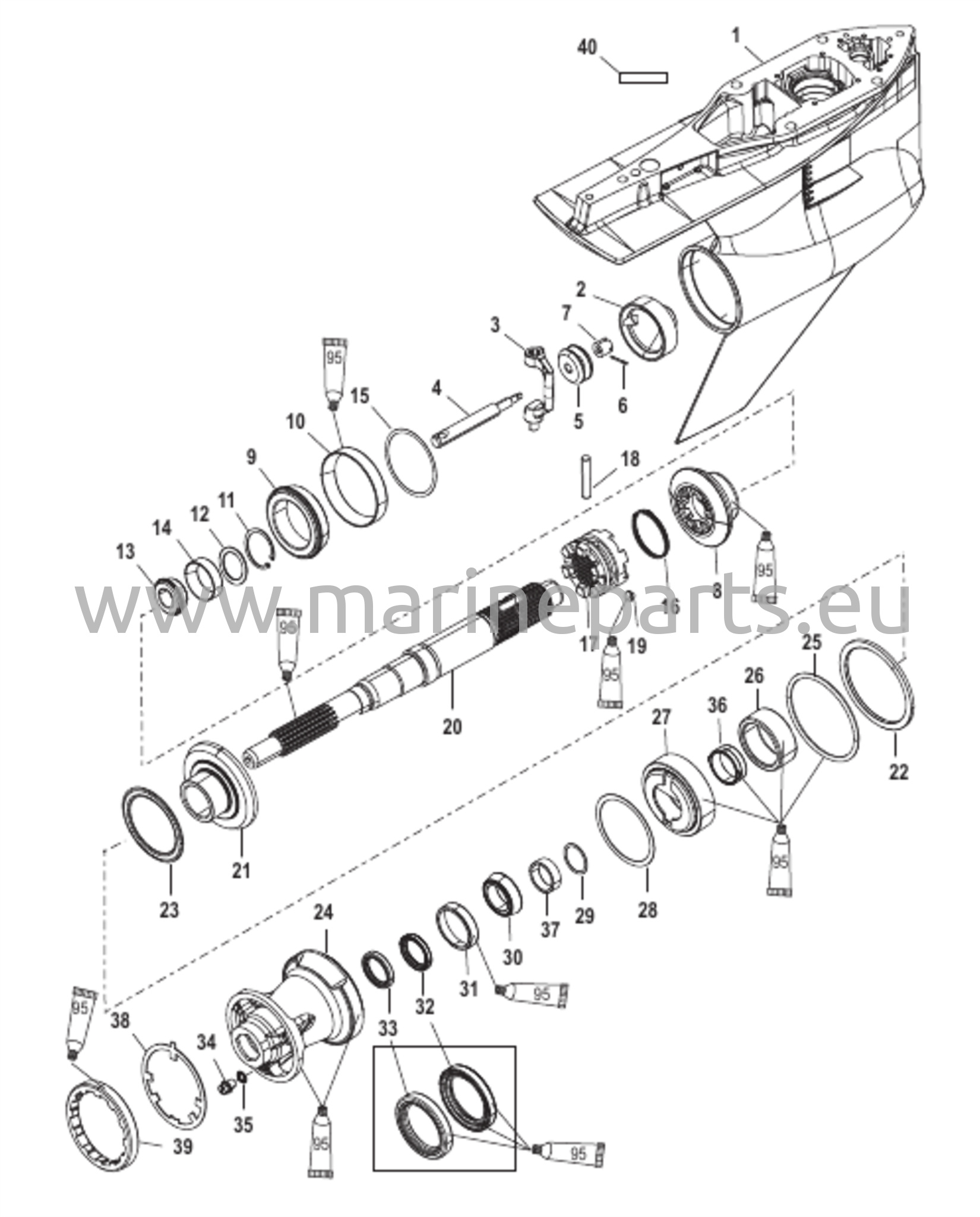 Vaihteiston kotelo potkurin akselille - Vastakierto