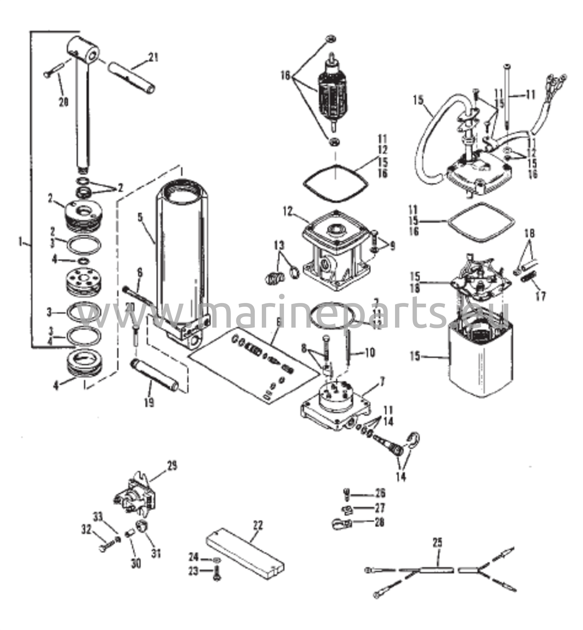 Tehopuristimen osat, yksittäinen sylinteri (0D252461 ja siitä eteenpäin)