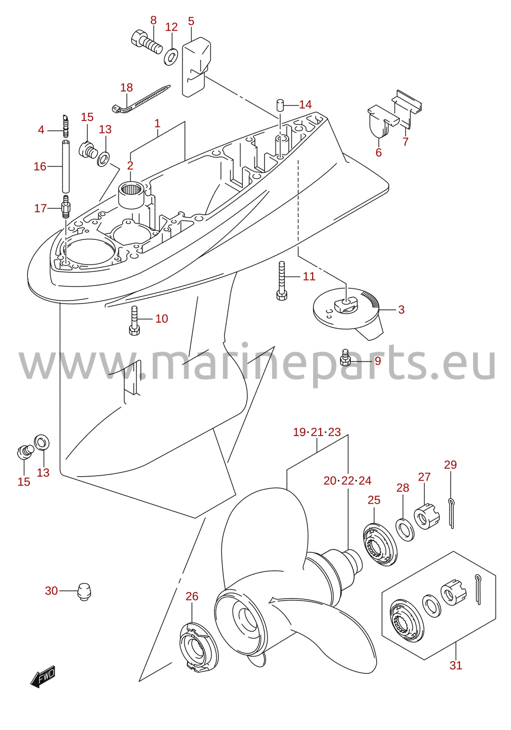 Gear case (DF100AT, DF115AT, DF140AT)