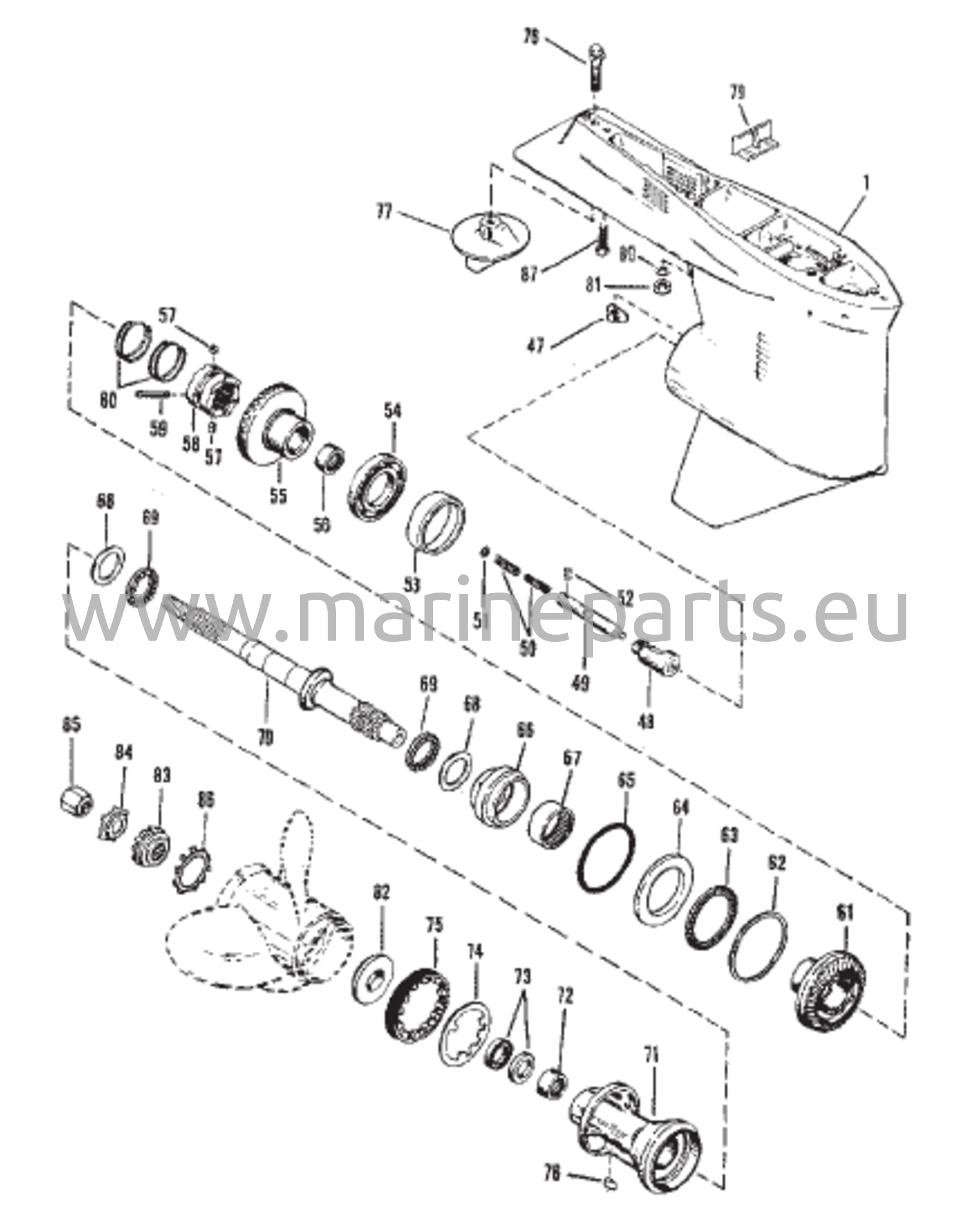 Vaihteiston kotelo potkurin akselille - Vastapaino 135/150/175/200