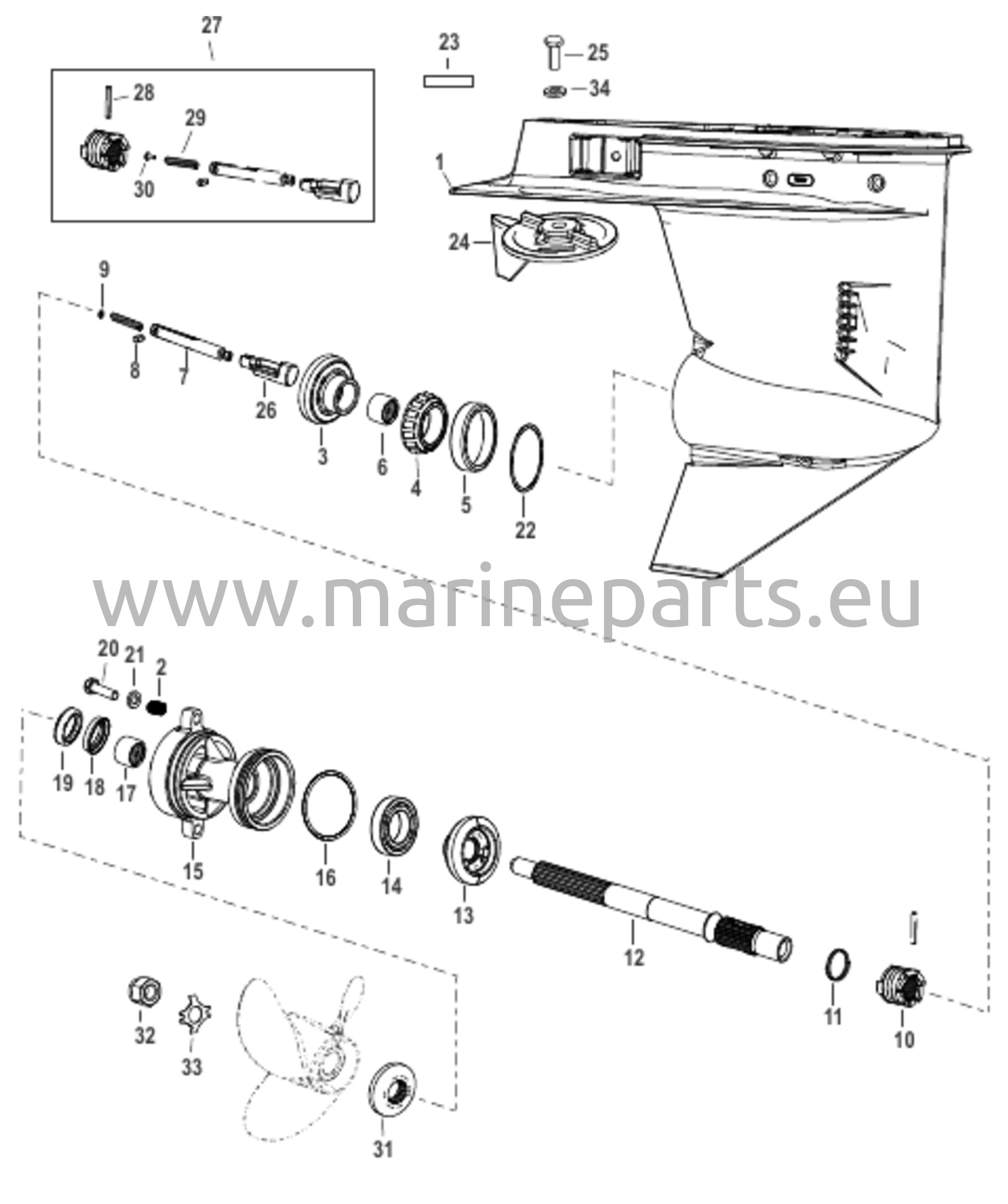 Vaihteiston kotelo potkurin akselille - 1,83:1 vaihdekerroin