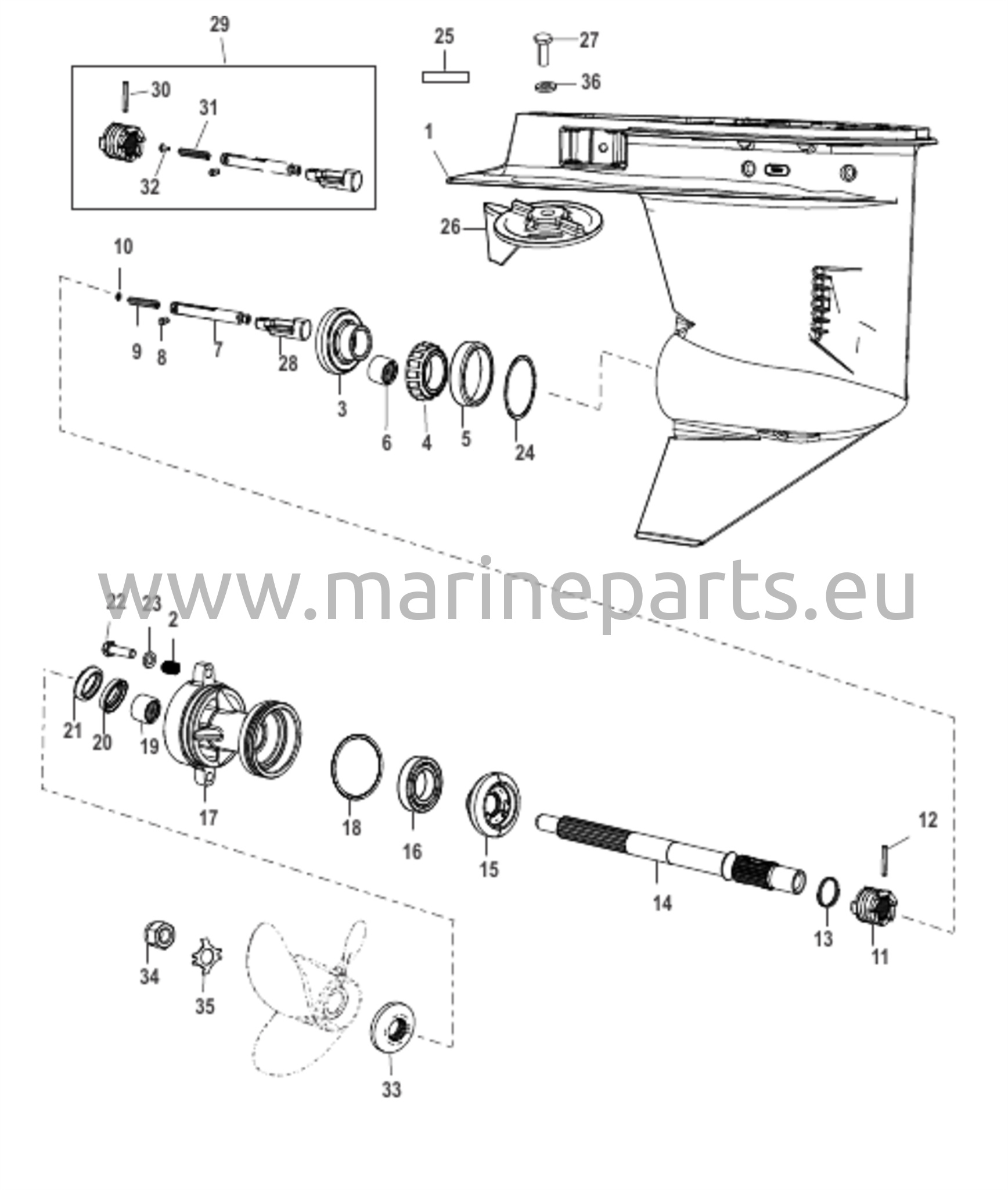 Vaihteiston kotelo potkurin akselille - 1,83:1 vaihdekerroin