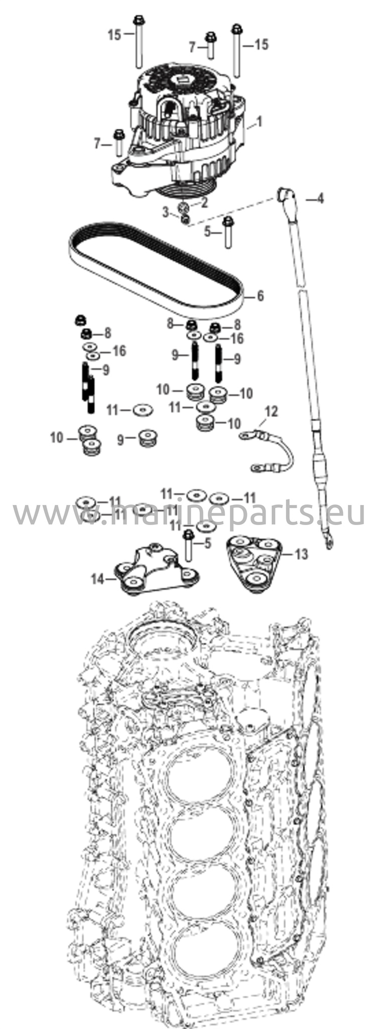Laturin kiinnitys/hihna 3B056353 ja uudemmat
