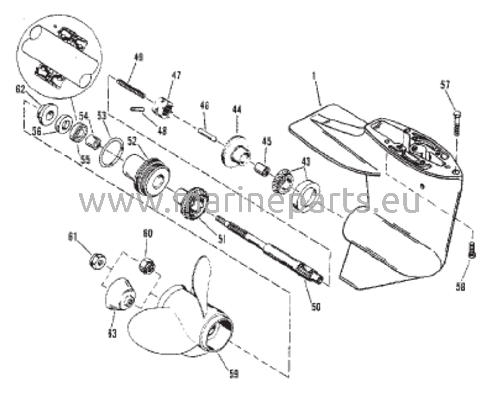Vaihteiston kotelo potkurin akselille - 2.00:1 vaihdekerroin