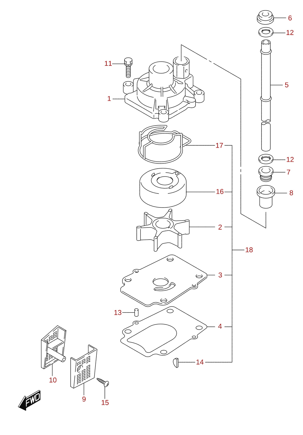 Vesipumppu (X-transom) (DF70A, DF80A, DF90A)