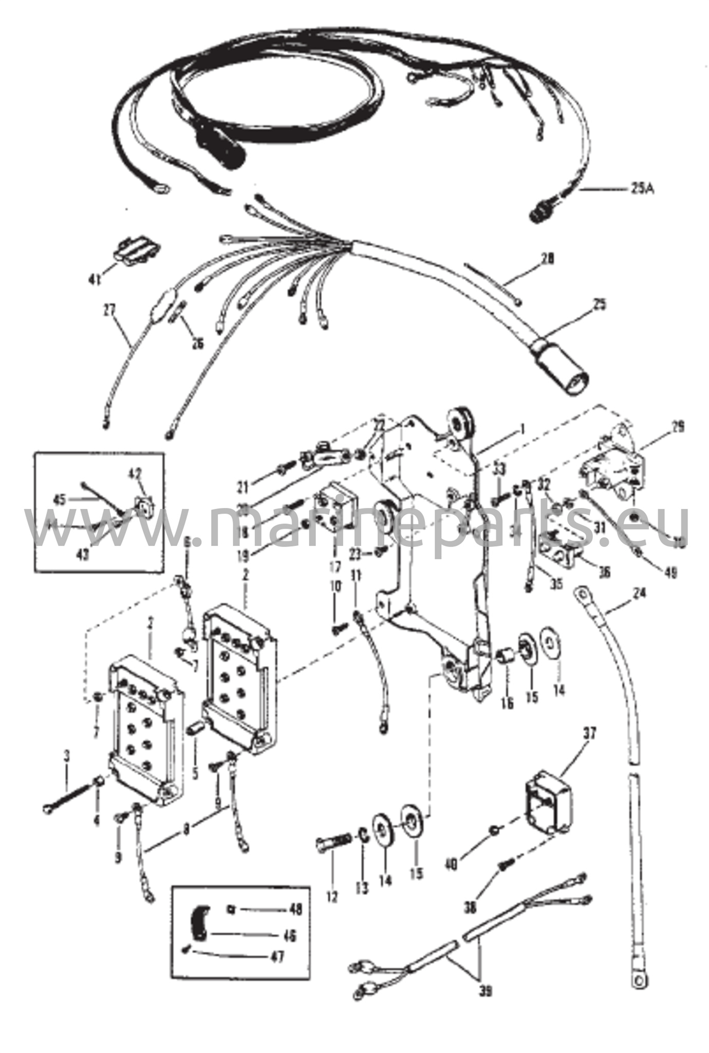 Johdotussarja, käynnistimen solenoidi ja tasasuuntaaja