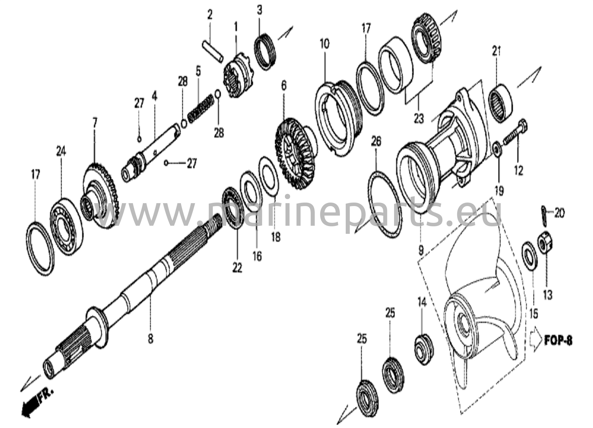 Propeller shaft (2) counter rotation