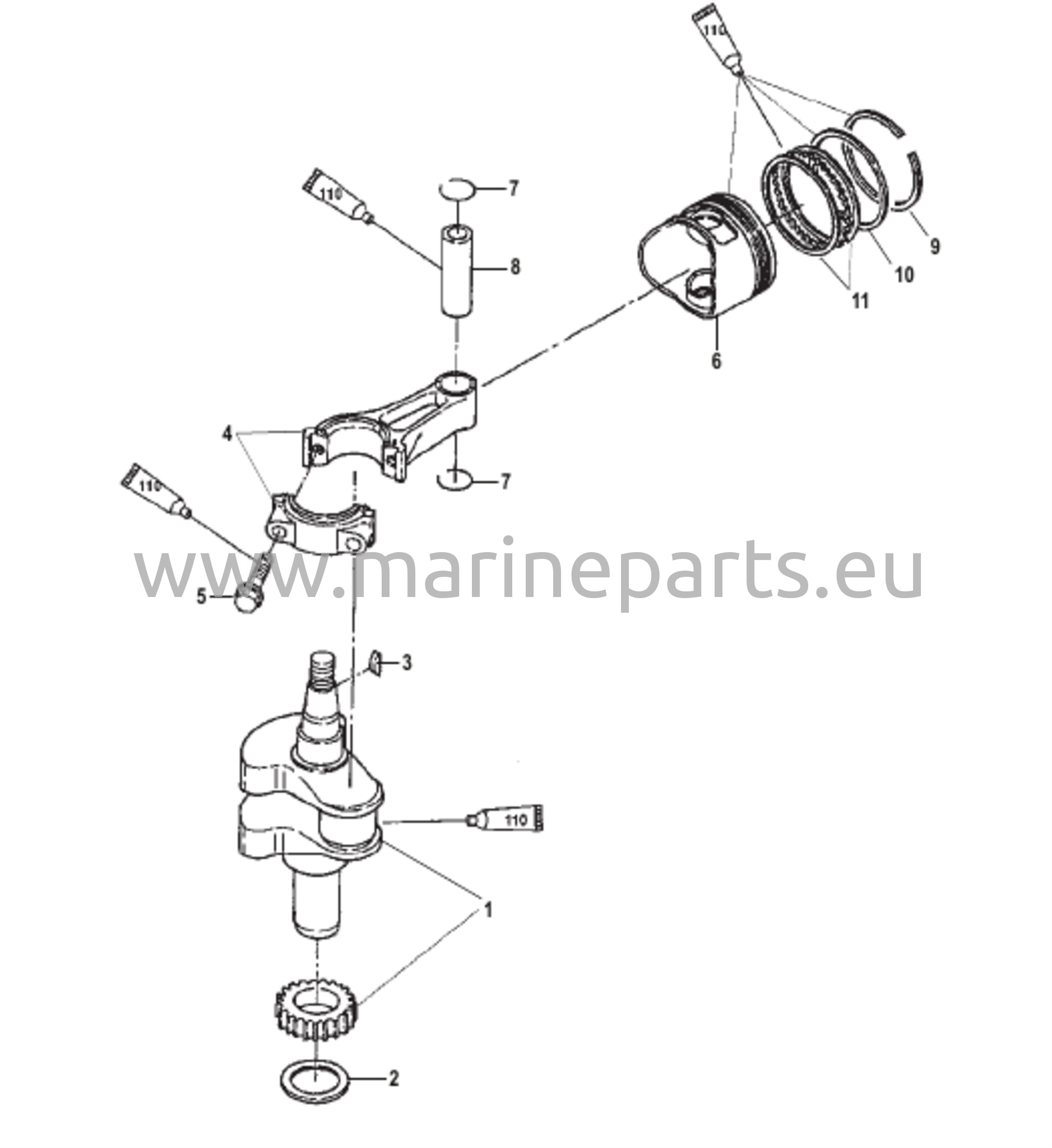 Kampiakseli, mäntä ja yhdysvarret