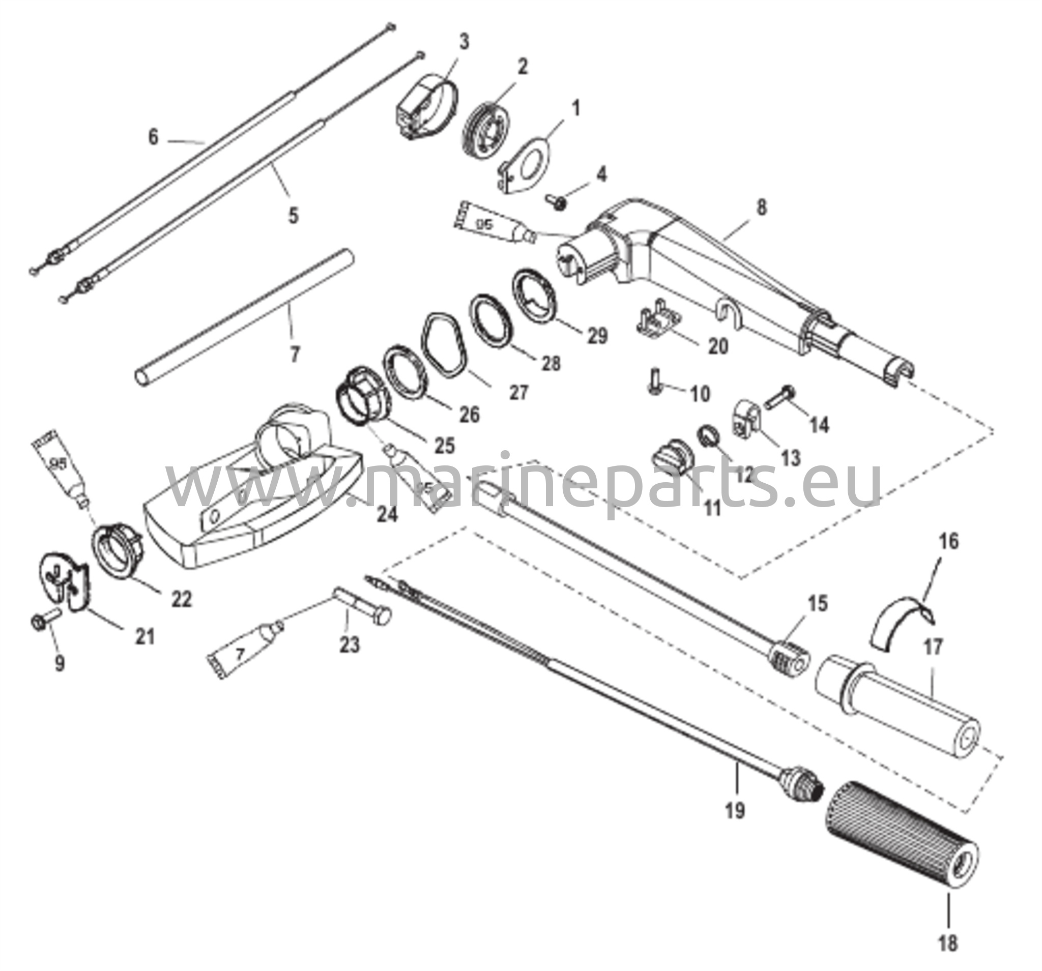 Ohjaussauvan kahvan kokoonpano