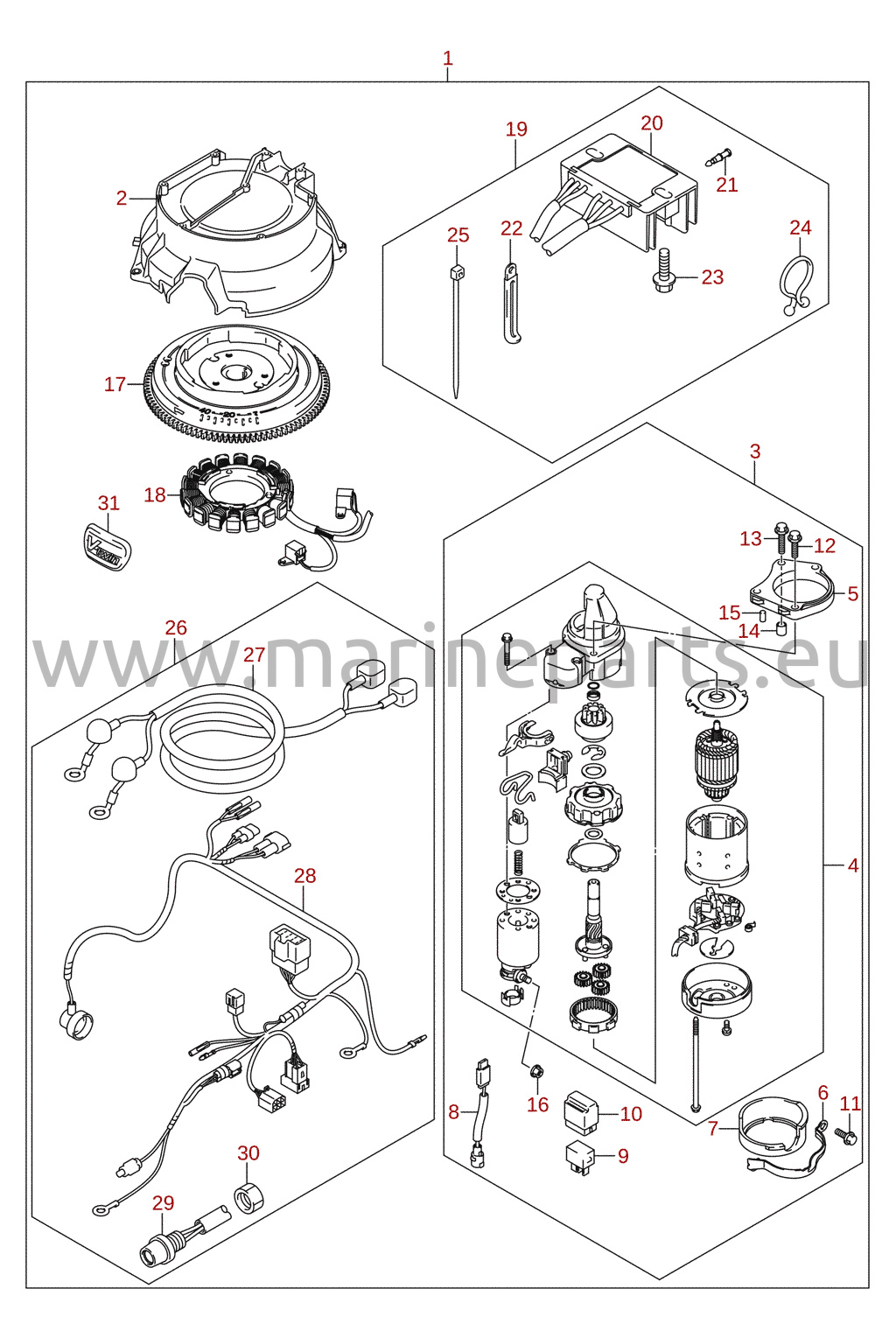 Startmotor (manuel start) (M-starter) (DF25) (ekstraudstyr)