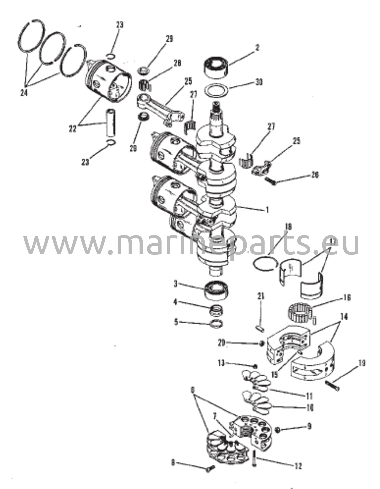 Kampiakseli, mäntä ja yhdystanko