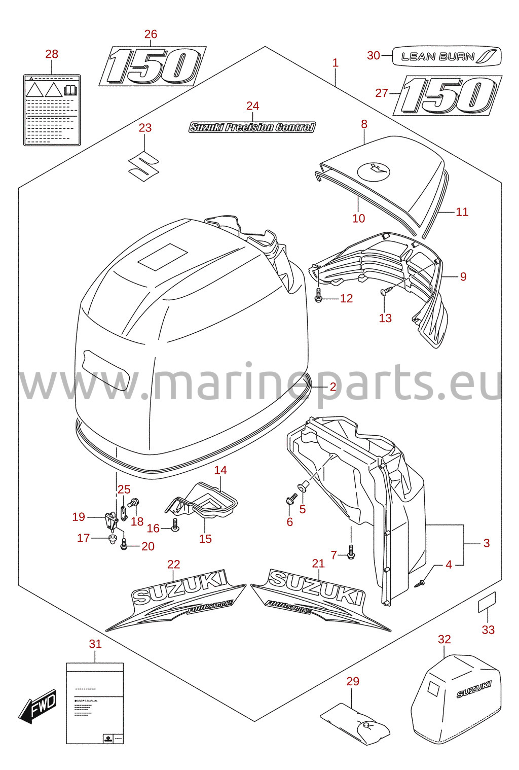 Capot moteur (DF150) 3/4