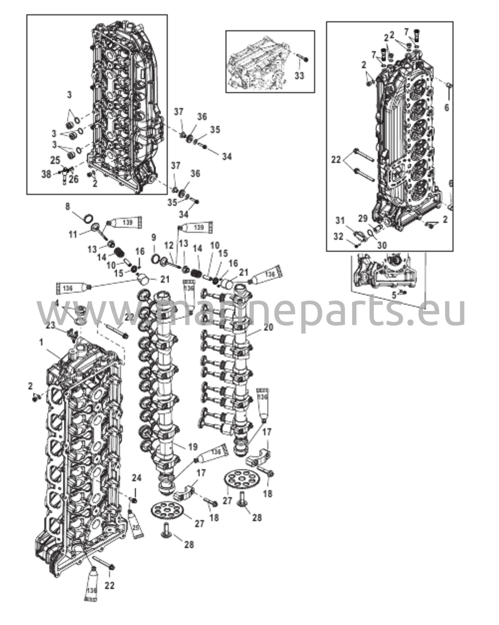 Sylinterikansi ja nokka-akseli