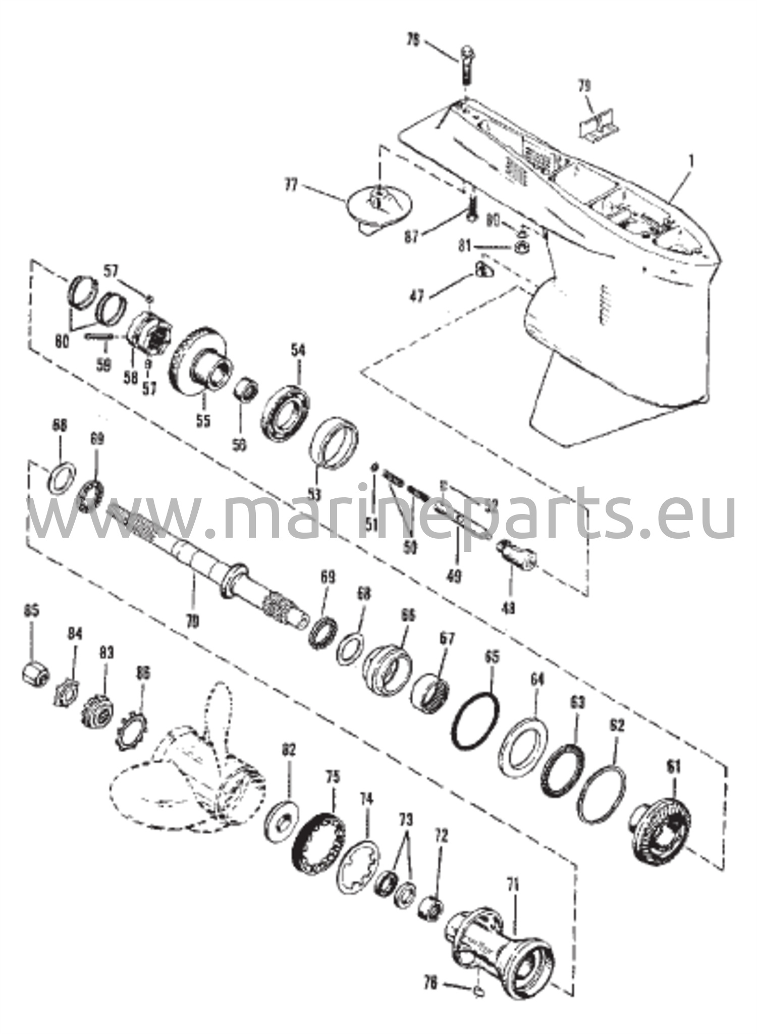 Vaihteiston kotelo potkurin akselille - Vastakierto