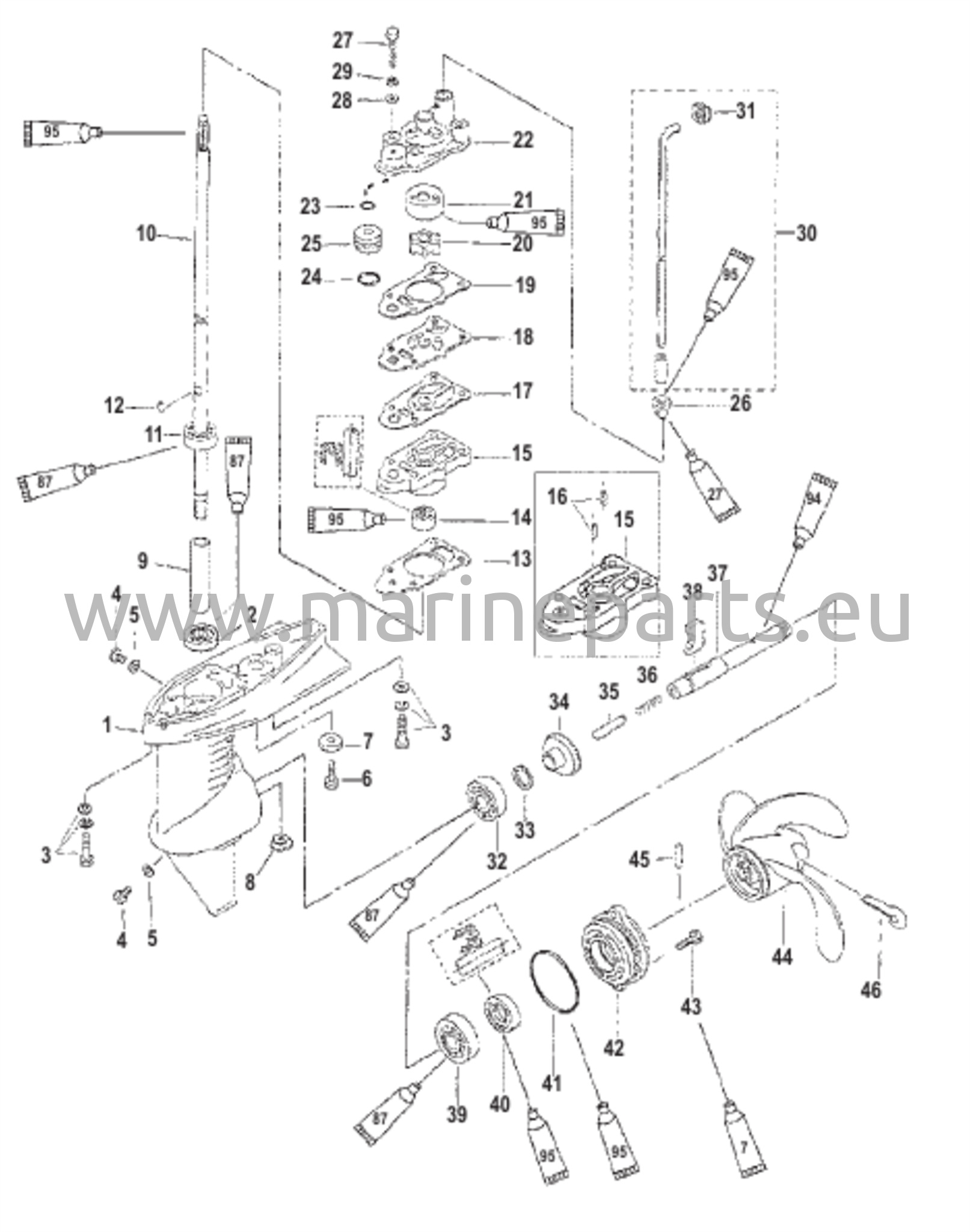 Vaihteiston kotelon kokoonpano (3,3 hv)