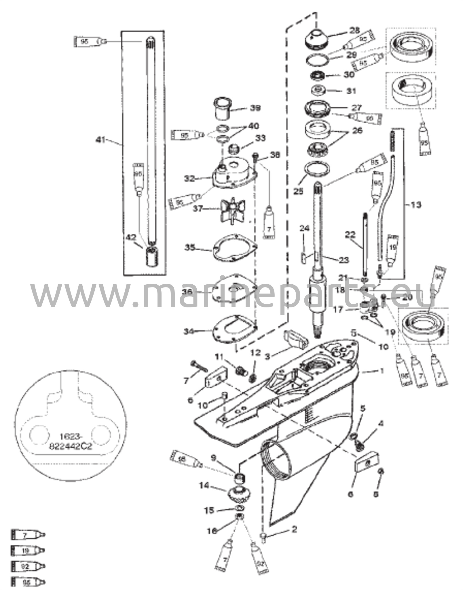 Vaihteiston kotelo (Voimansiirto – Vakio / Vastakierto) (S/N 0G437999 ja alle – 1623-822442C2)