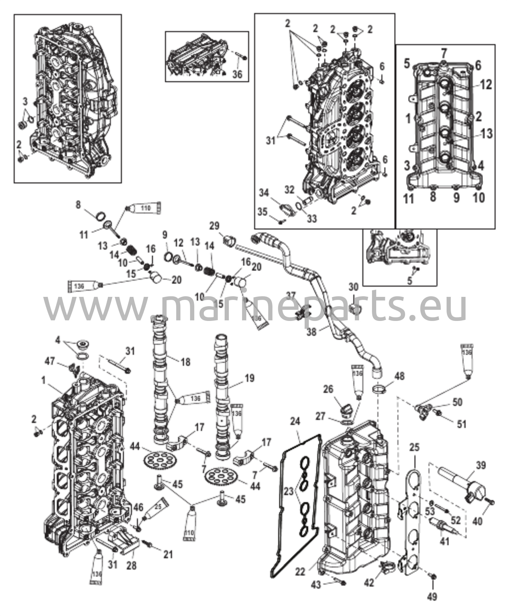 Sylinterikansi ja nokka-akseli