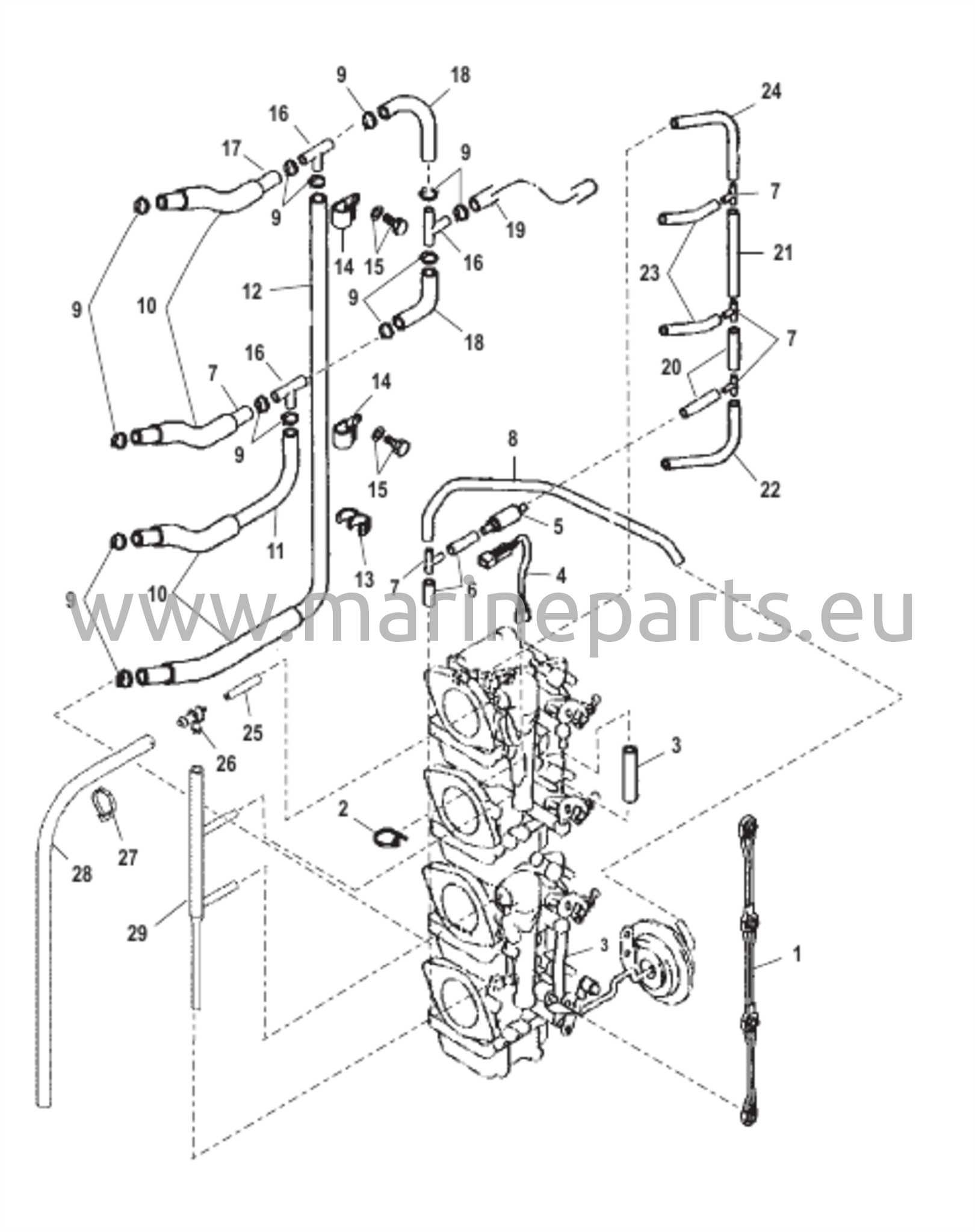 Polttoaine-/ilmanpoistoputket (sarjanumero 0T409000 ja siitä eteenpäin)