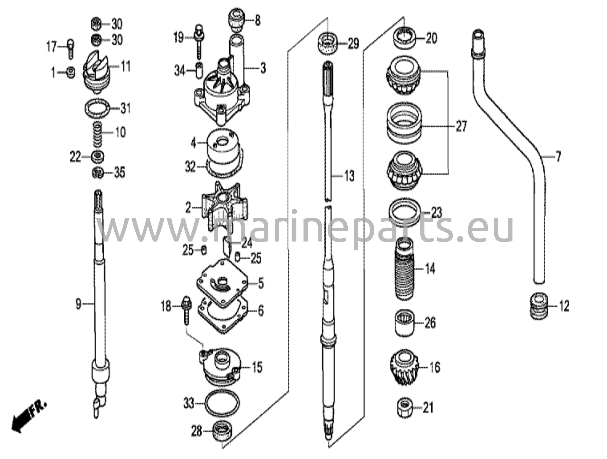 Vesipumppu-yksikkö ja pystyakseliveto